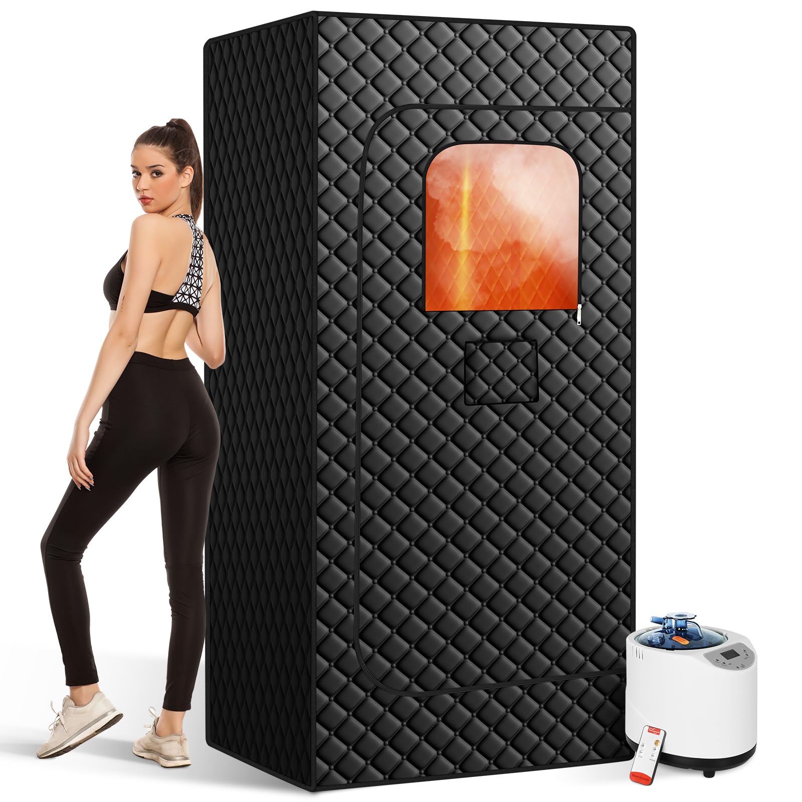 Portable Sauna Box for Home, Personal SPA Steam Sauna with 5 Min Fast Heating &15 Levels Heat, Warm Sauna Tent with 3L/1200W Steamer, Folding Chair, Remote Control for Body Relaxation, 32" x 32" x 71"