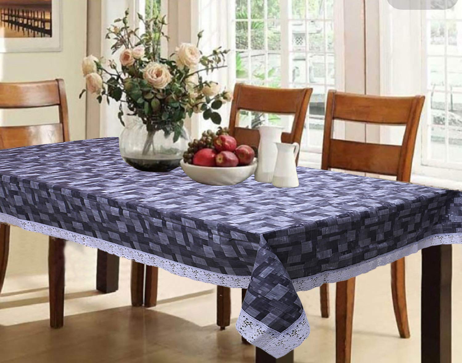 Kuber Industries 3D Checkered Design PVC 6 Seater Dining Table Cover 60"x90" (Grey) - CTKTC040121