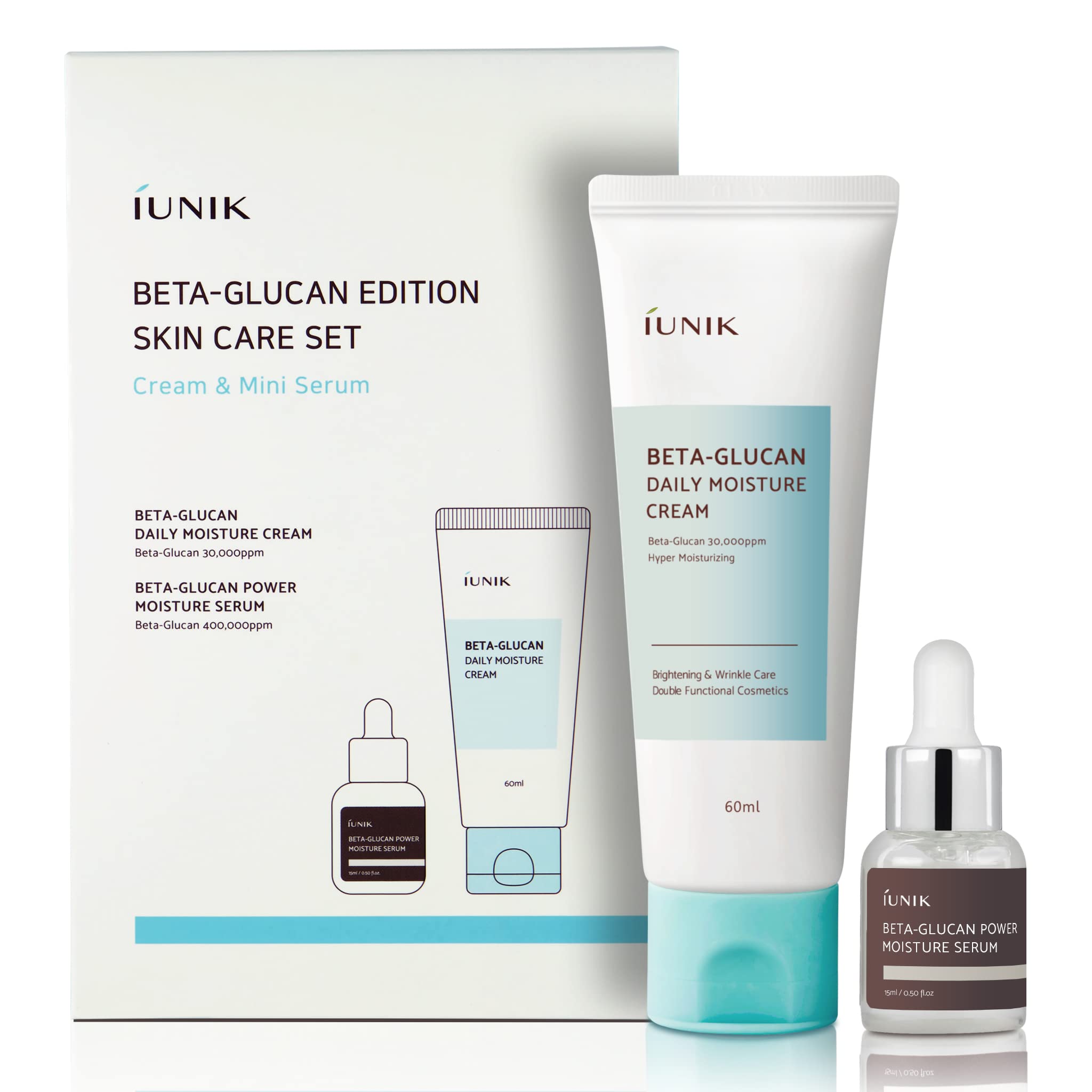 iUNIK Beta-Glucan Edition Skincare Set (Cream 2.02 fl.oz. & Mini Serum 0.51 fl.oz.) - Featuring the Powerful Beta-Glucan to Moisturize, Revitalize, and Reinforce the Skin with EWG-Green Ingredients