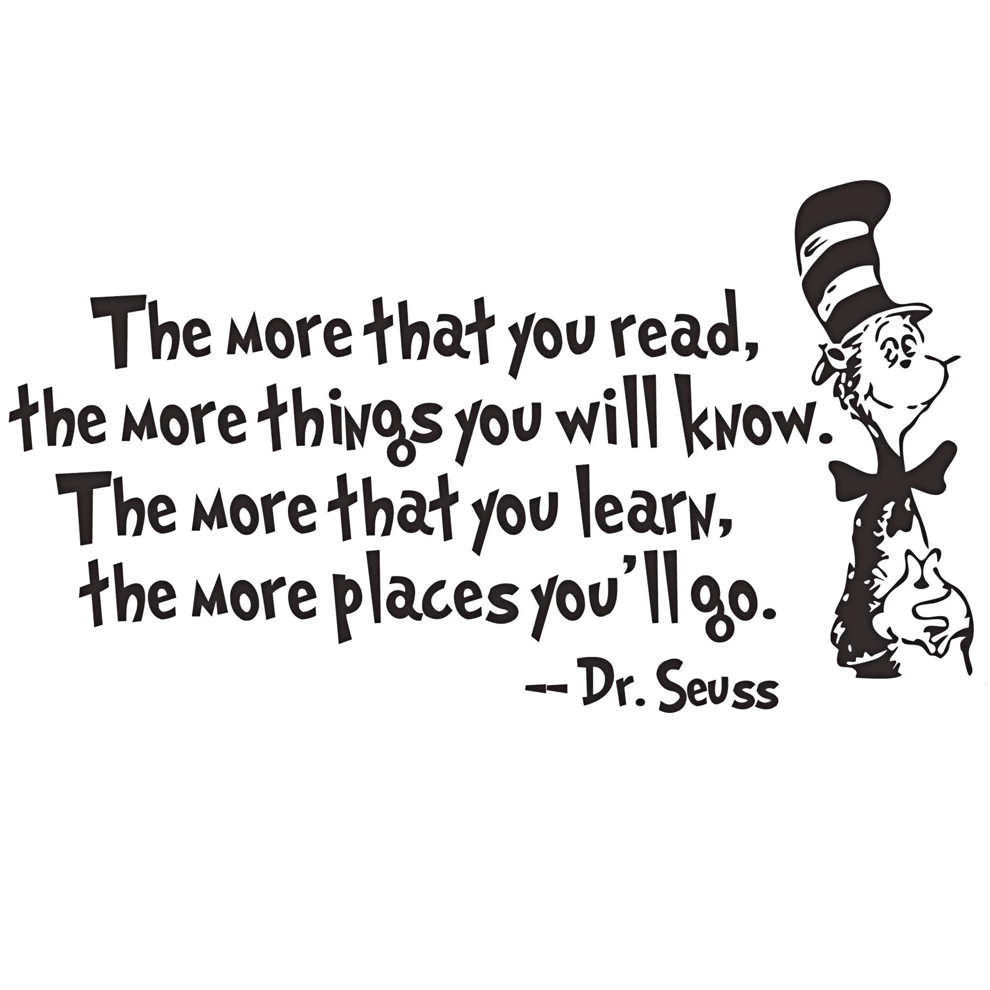 Amaonm Removable Vinyl Black Dr Seuss The More That You Read, The More Things You Will Know Inspirational Education Wall Decals Stickers Decor for Kids Bedroom Living Room Classroom Offices (12"x22")