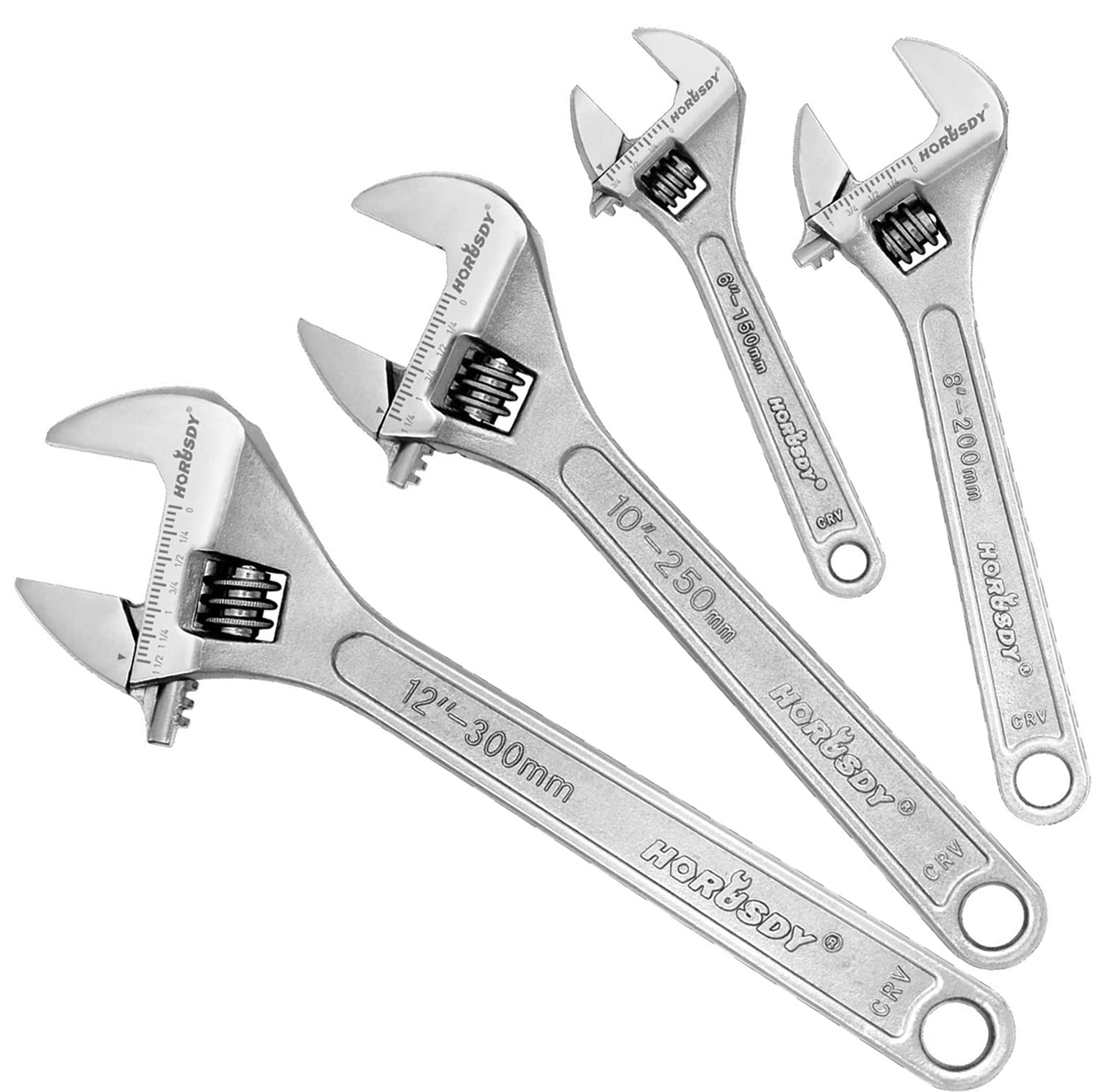 HORUSDY4-Piece Adjustable Wrench Set, CR-V Steel, Crescent Wrenches Set(6-inch, 8-inch, 10-inch, 12-inch)