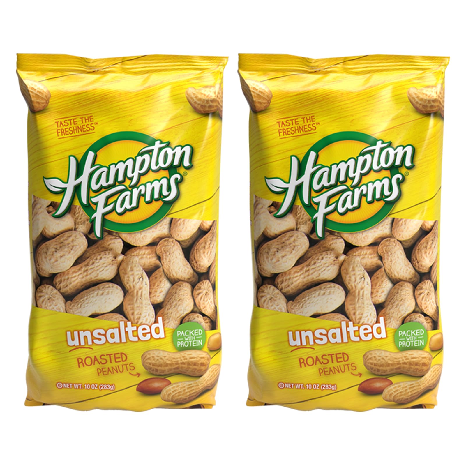 Hampton FarmsUSA Grown All-Natural - Fancy Roasted In-Shell Unsalted Peanuts - 10 oz. Bags - 2 Pack