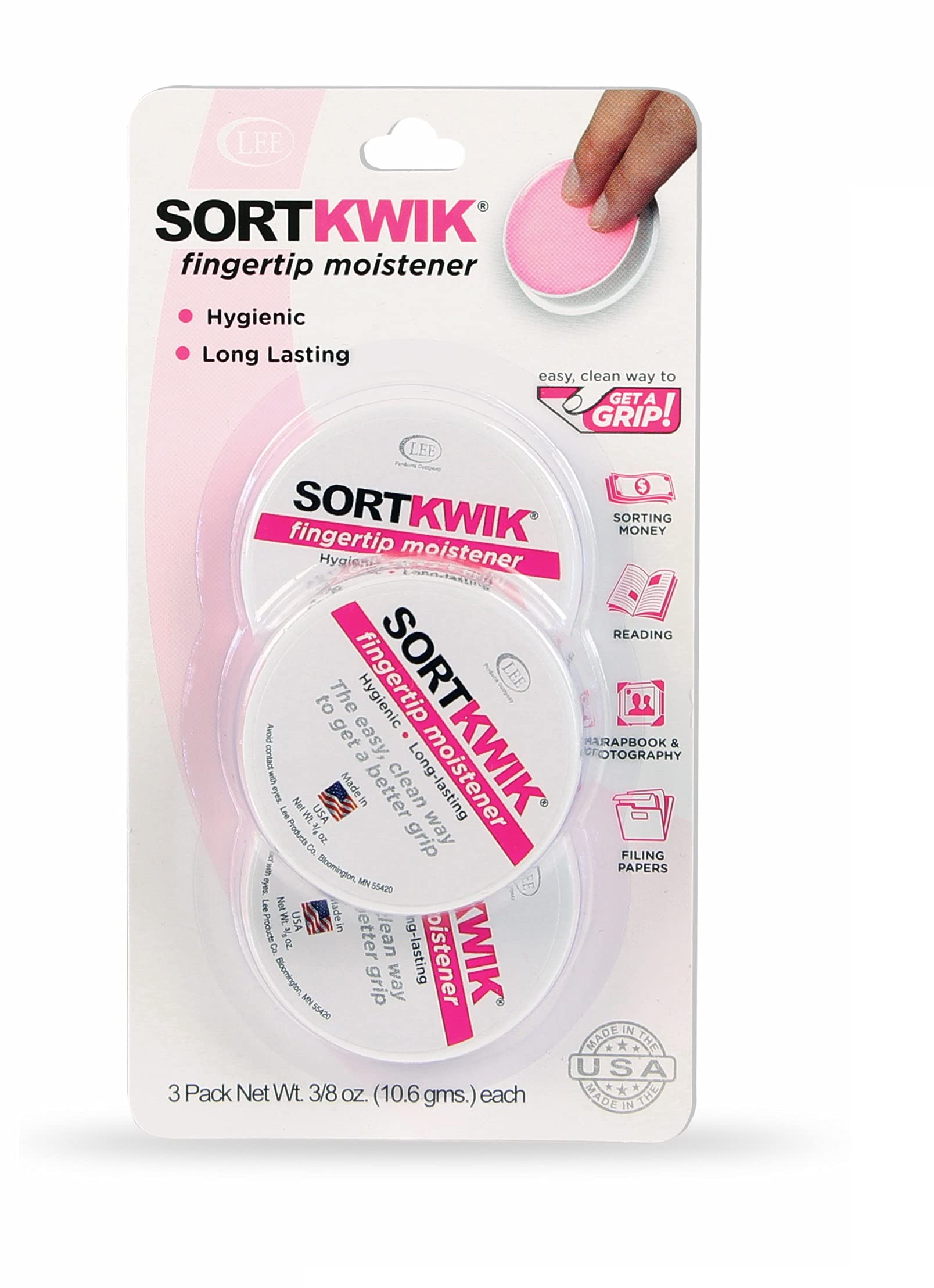 Sortkwik LEE 20053 Fingertip Moisteners, 3/8 oz, Pink (Pack of 3)