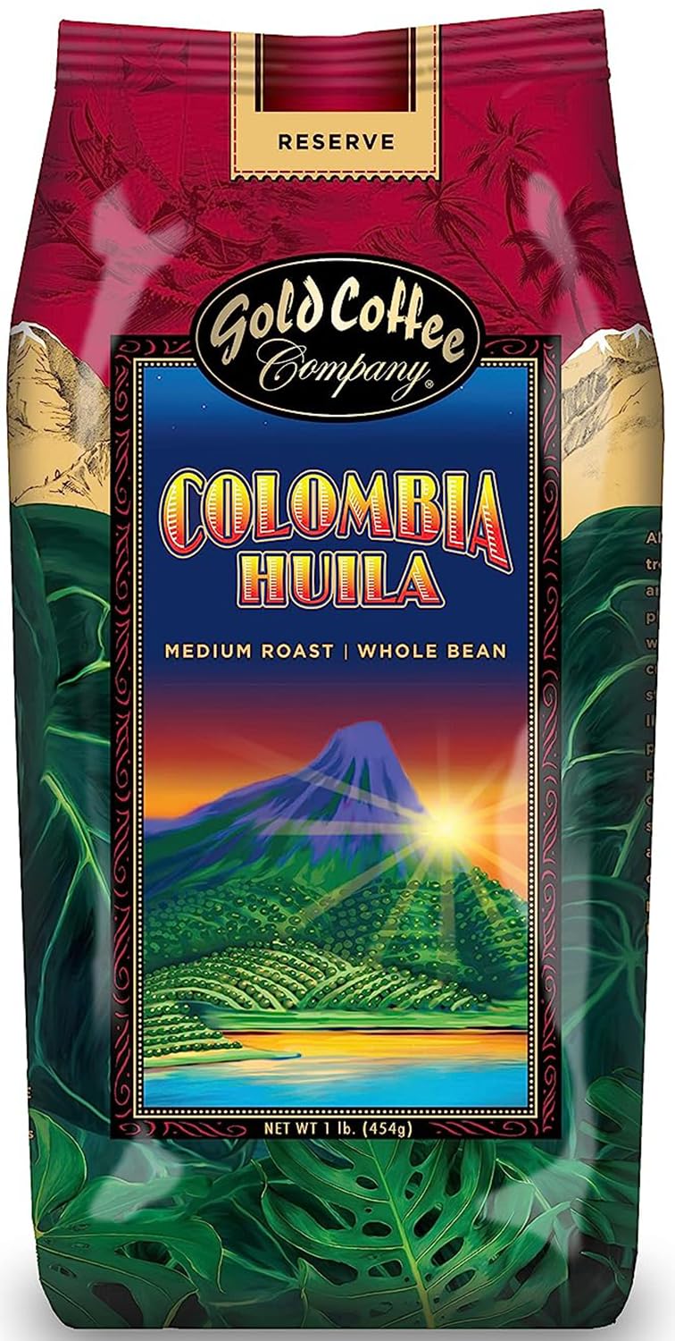 Gold Coffee Colombia Huila 1lb Medium Roast Whole Bean