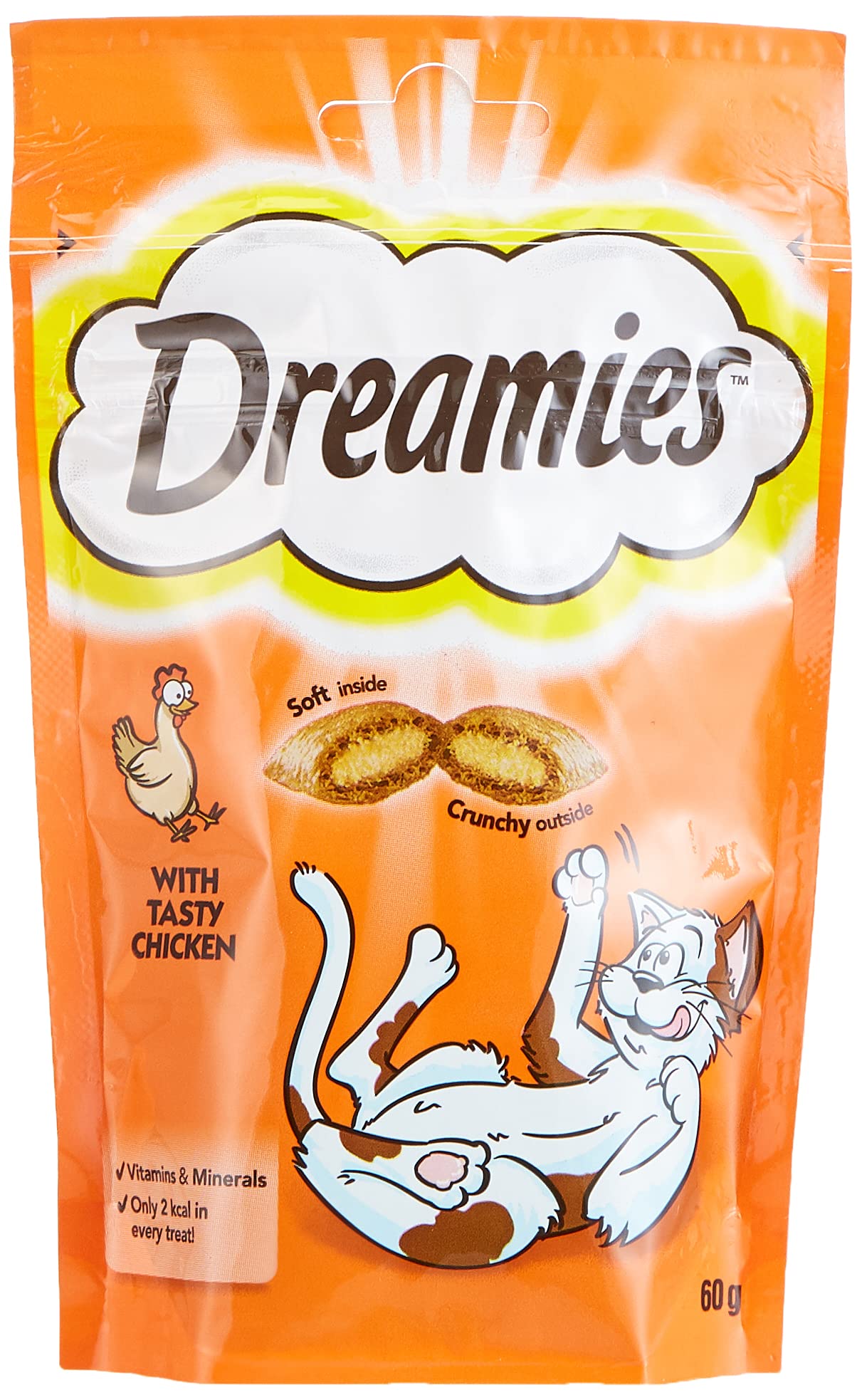 Dreamies Cat Treats with Tasty Chicken, 60g Cat Treats, Crunchy on the Outside, Soft on the Inside Chicken Cat Treat - Pack of 6