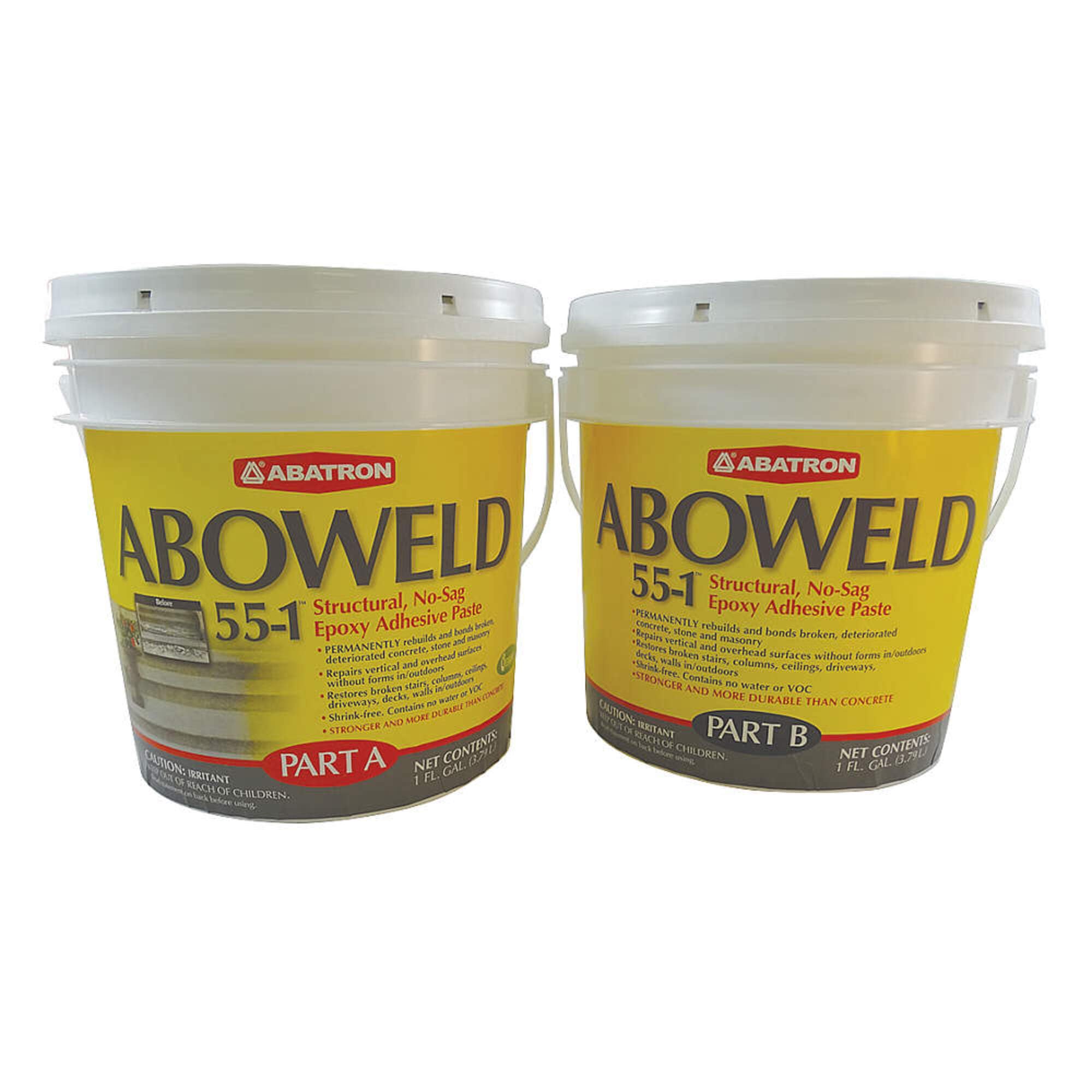 Abatron Aboweld 55-1 2- Part Structural Epoxy Paste - Concrete Crack Filler - Cement and Concrete Repair - Masonry - Strong Concrete Adhesive - Light Gray [2-Gallon Kit]