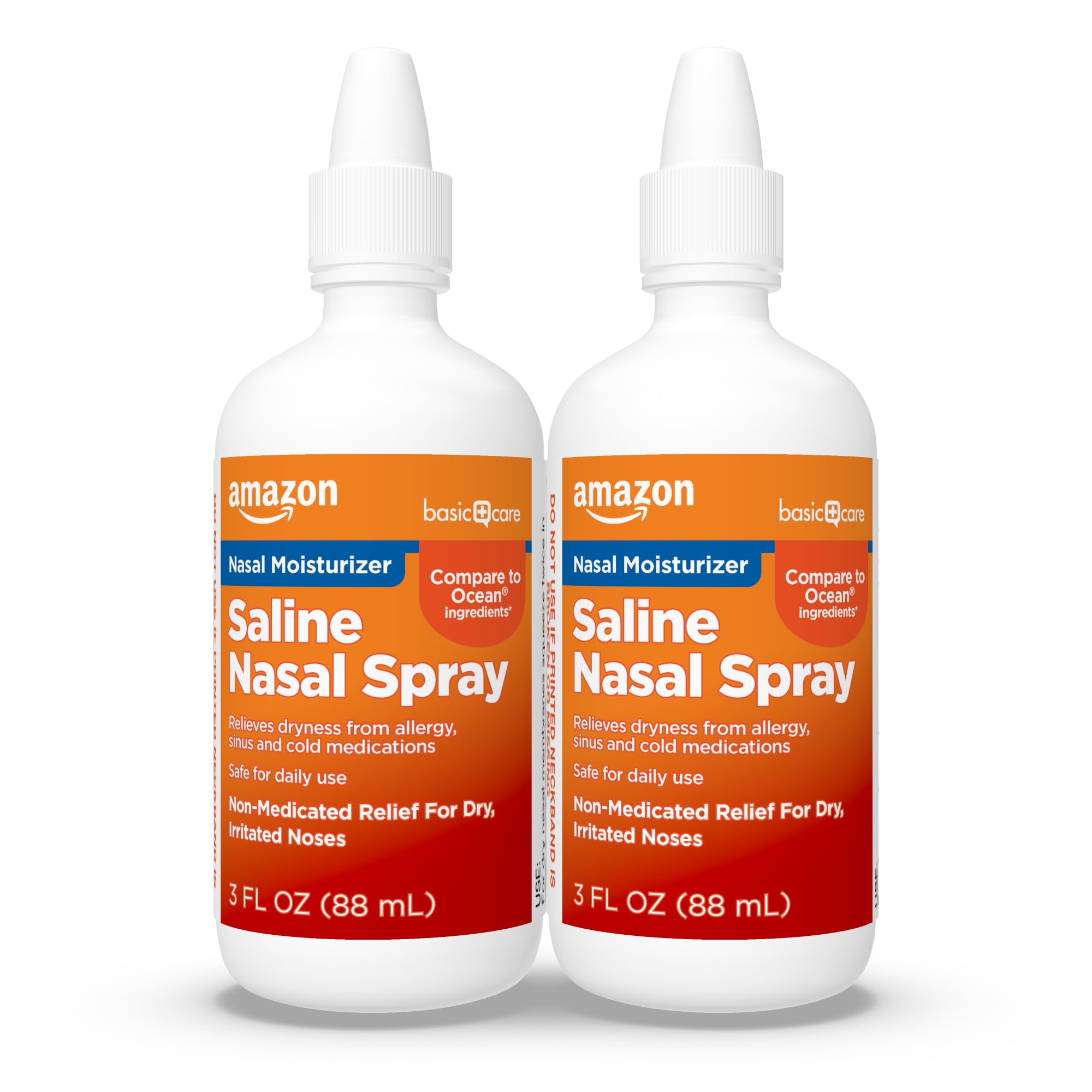 Amazon Basic CarePremium Saline Nasal Moisturizing Spray, Instantly Soothing Nasal Mist Nose Spray, Non-Medicated Relief, 3 fl oz (Pack of 2)