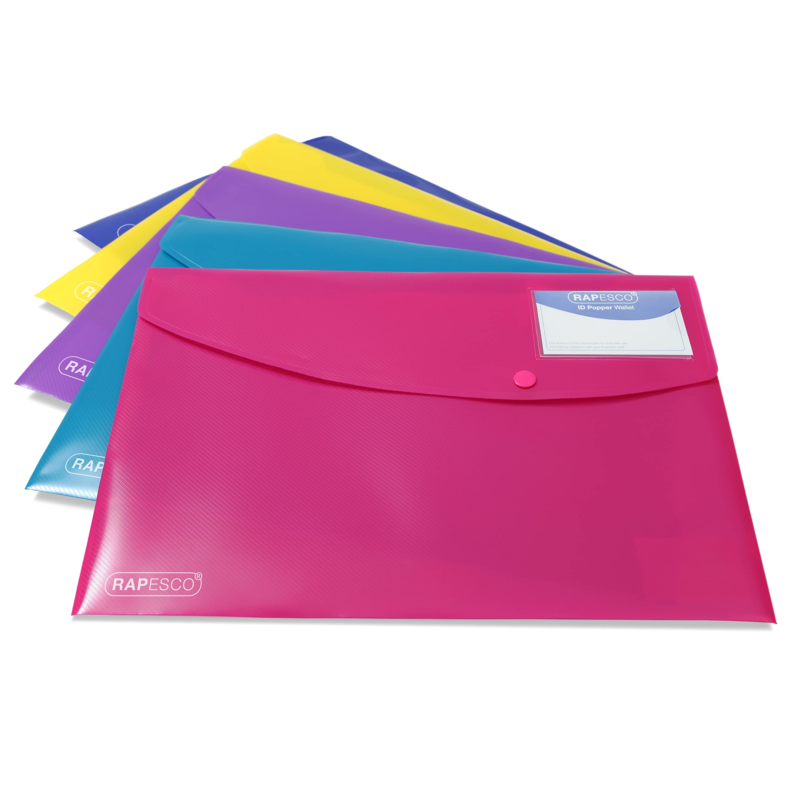 Rapesco Popper Wallet - A4+, Assorted Colours. Pack of 5