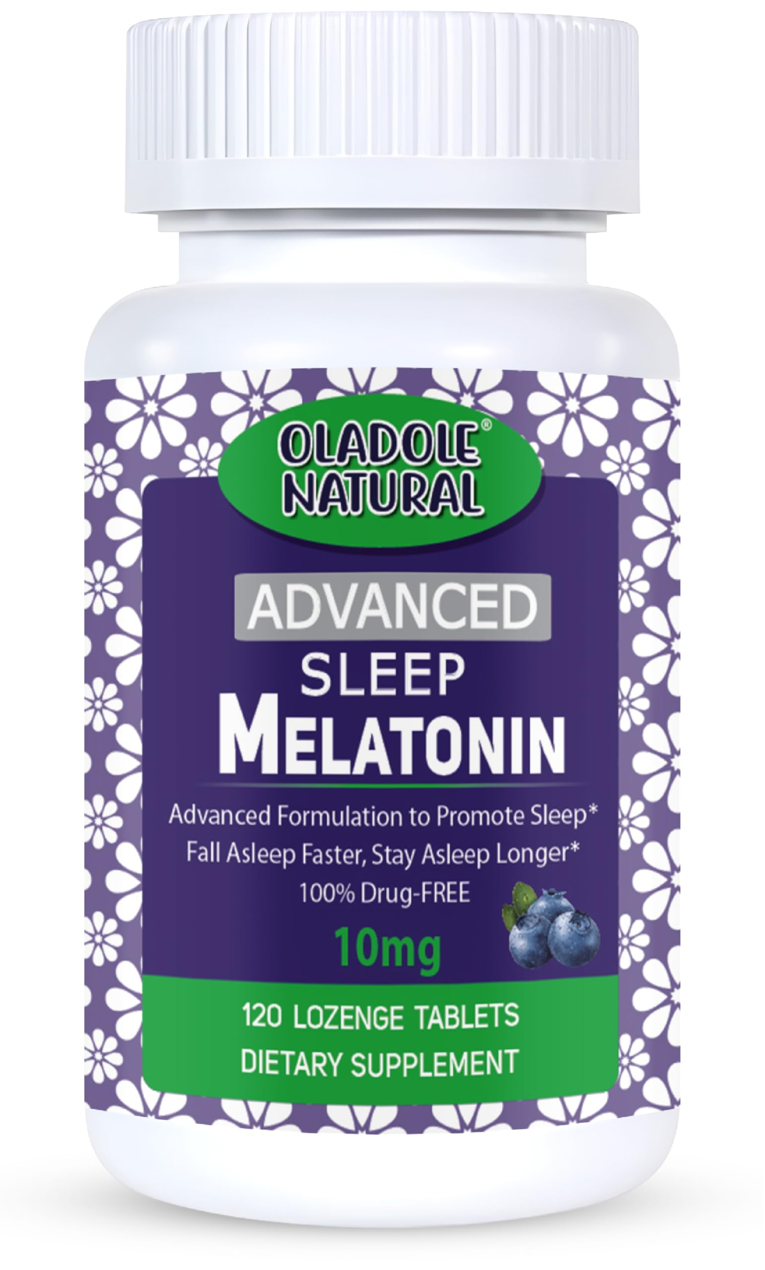 Oladole NaturalExtra Strength Melatonin 10mg 120 Fast-Dissolve Lozenge Tablets Blueberry Flavor with Vitamin B6 & Calcium | Non-Habit Forming, Natural Supplement to Fall Asleep Faster, 60 Days Supply