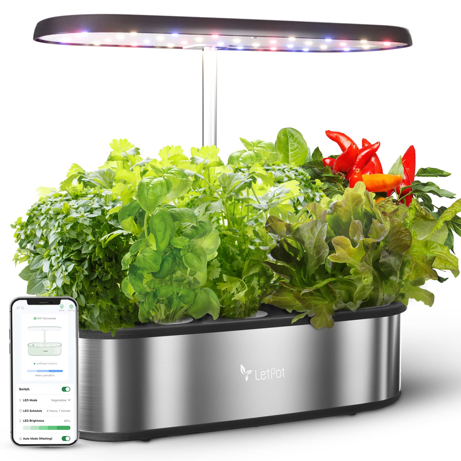 LETPOTLPH-SE Hydroponics Growing System, 12 Pods Smart Herb Garden Kit Indoor, Indoor Garden, APP & WiFi Controlled, with 24W Growing LED, 5.5L Water Tank, Pump System, Automatic Timer