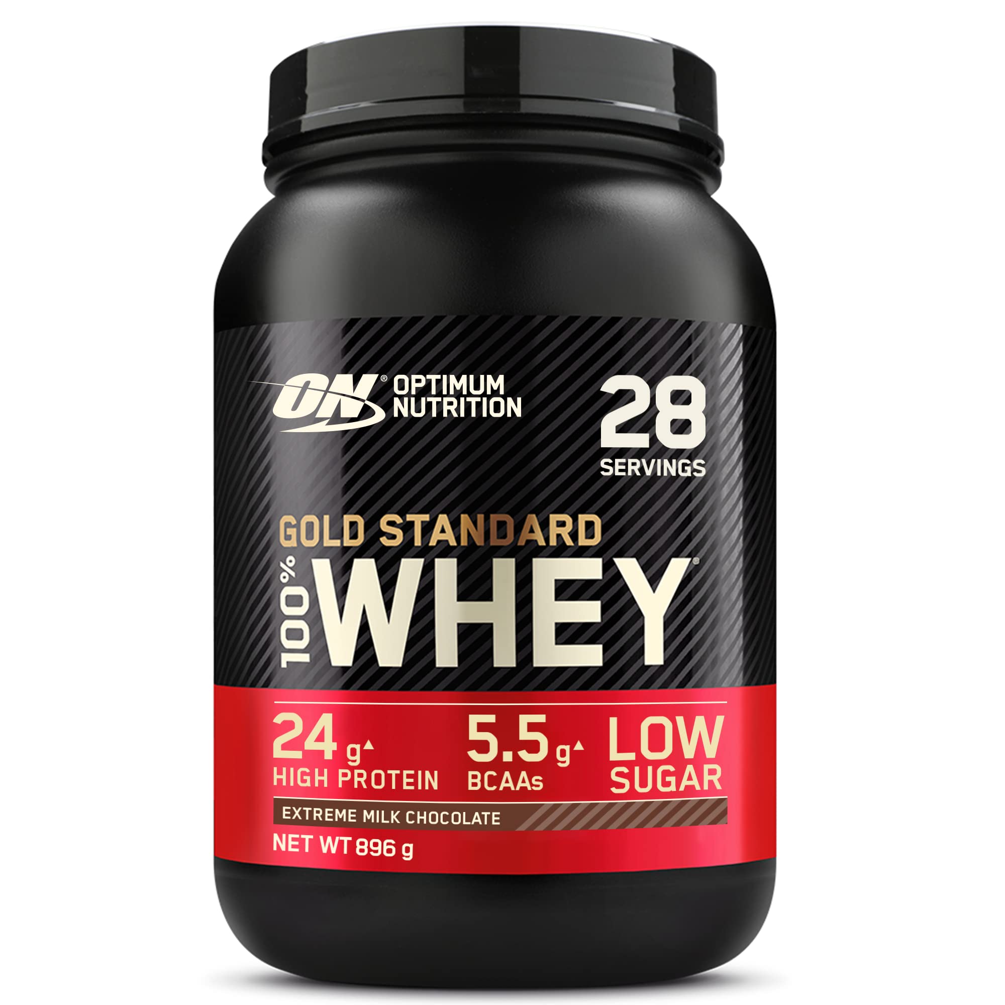 Optimum NutritionGold Standard 100% Whey Muscle Building and Recovery Protein Powder With Naturally Occurring Glutamine and BCAA Amino Acids, Extreme Milk Chocolate Flavour, 28 Servings, 896 g