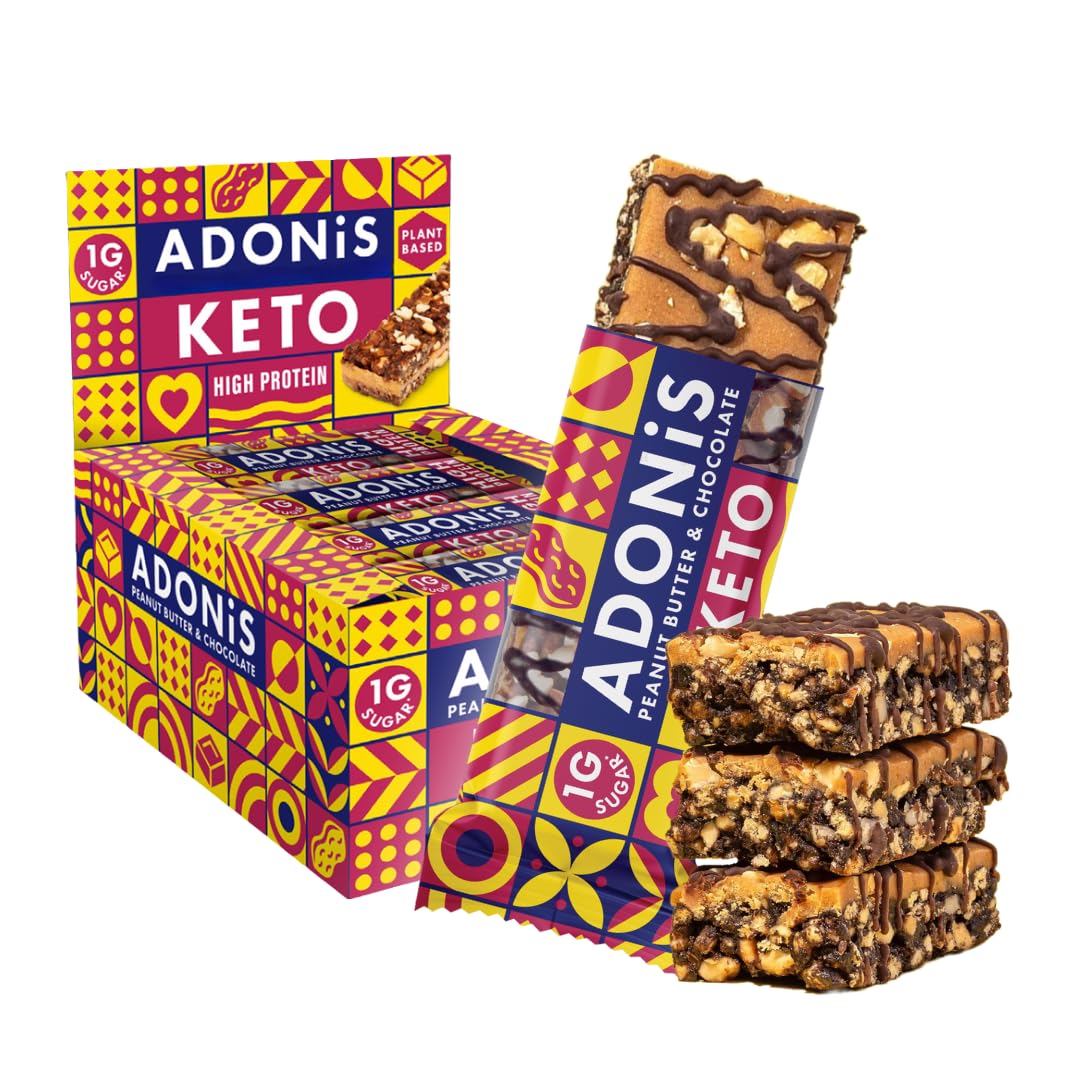 Adonis Peanut Butter & Chocolate High Protein Keto Bars (16x45g) | Vegan & Keto-Friendly | Natural Keto Snacks | Sugar Free, Palm Oil Free | Low Sugar, Low Calorie, Low Carb | Ideal for a Keto Diet