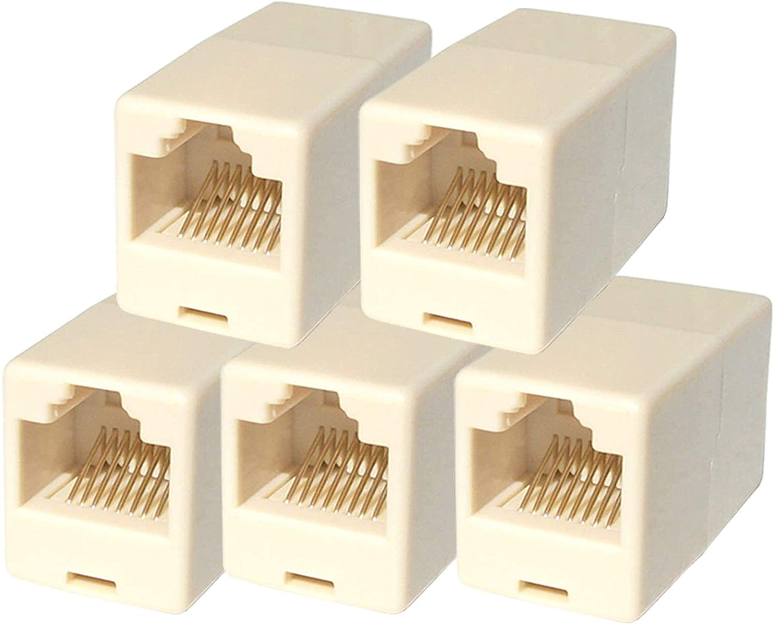 Splinktech 5 x RJ45 Coupler Joiner Cat5e Cat6 Lan Network Patch 8P8C Cable Connector Extender Jack In-Line RJ45 Ethernet Female to Female Cable Keystone Jack Straight Module Adapter 5 Pack