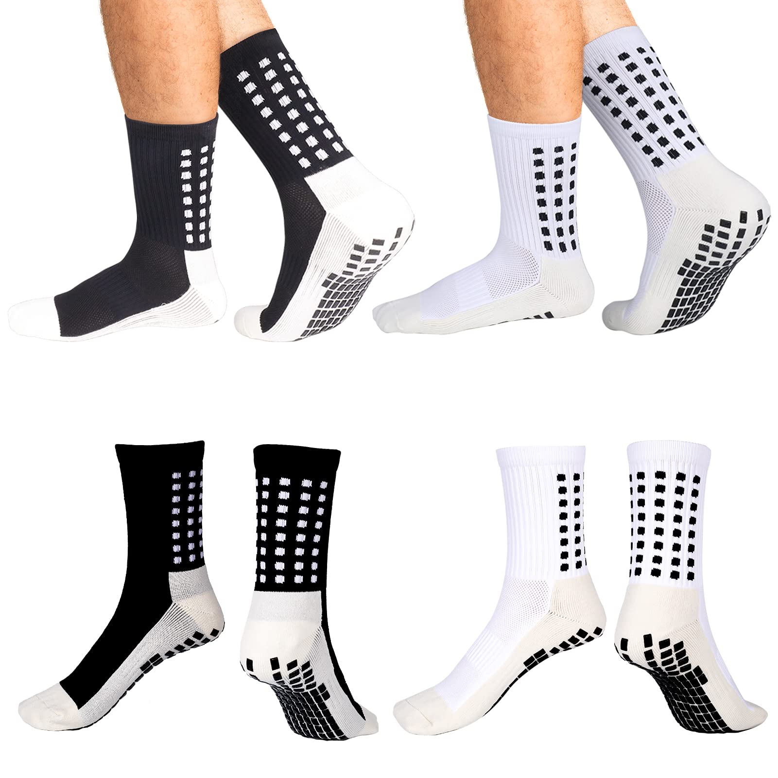 JOELELI 2 Pairs Non Slip Socks Anti Slip Football Grip Unisex Athletic Breathable Sports Soccer Basketball Socks with Rubber Dots for Hiking Running,