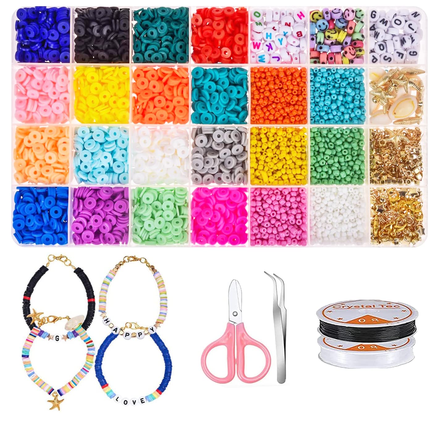 SUNTATOP Clay Beads Set for Jewelry Making, 6546 PCs 28 Colors and Multiple Accessories, DIY Craft Kit with Letter Beads