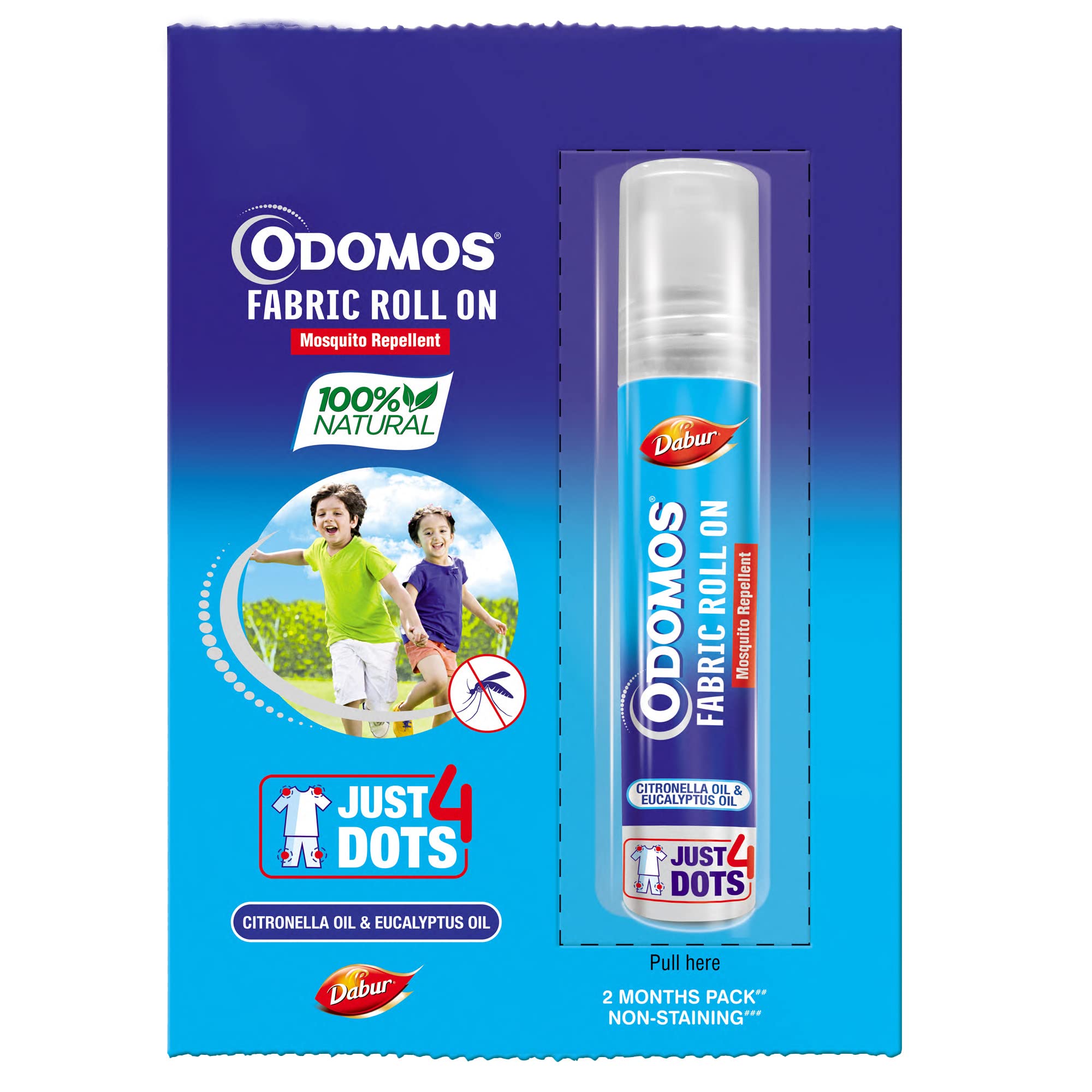 Odomos Mosquito Repellant Fabric Roll On - 8ml | Upto 8 Hrs Protection | Pediatrician Certified & Clinically Tested (Pack of 1)