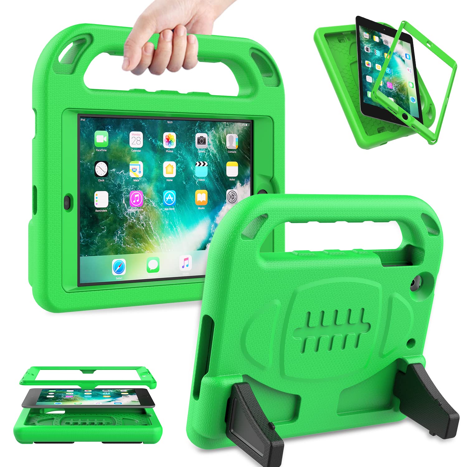 AVAWOKids Case Built-in Screen Protector for iPad Mini 1 2 3 - Light Weight Shock Proof Handle Stand Kids for iPad Mini 1st Generation, iPad Mini 2nd Generation, iPad Mini 3rd Generation - Green