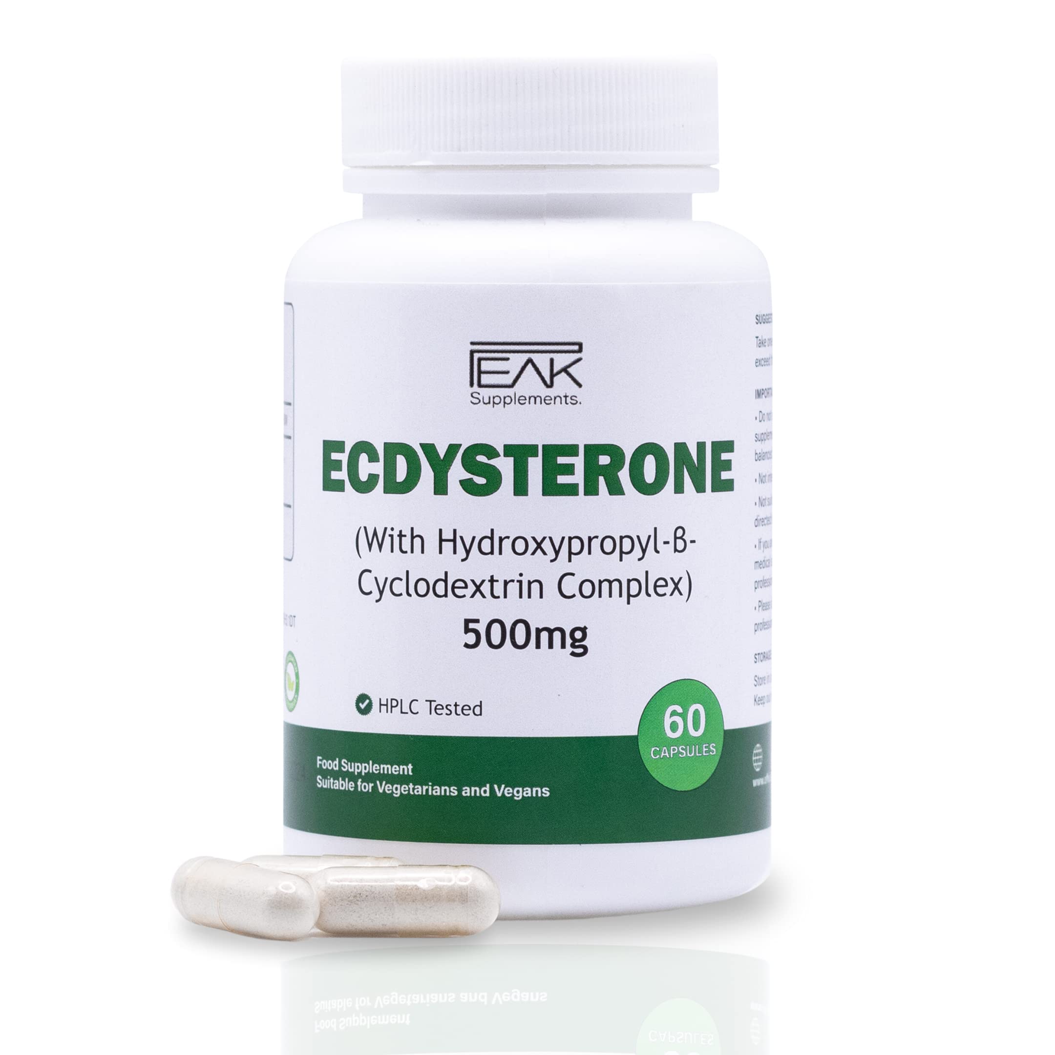 Ecdysterone Complexed with Hydroxypropyl-β-Cyclodextrin for Maximum Absorption | High Dosage 500mg x 60 Capsules (2 Months Supply) | Potent Natural Anabolic Supplement - 100% Organic