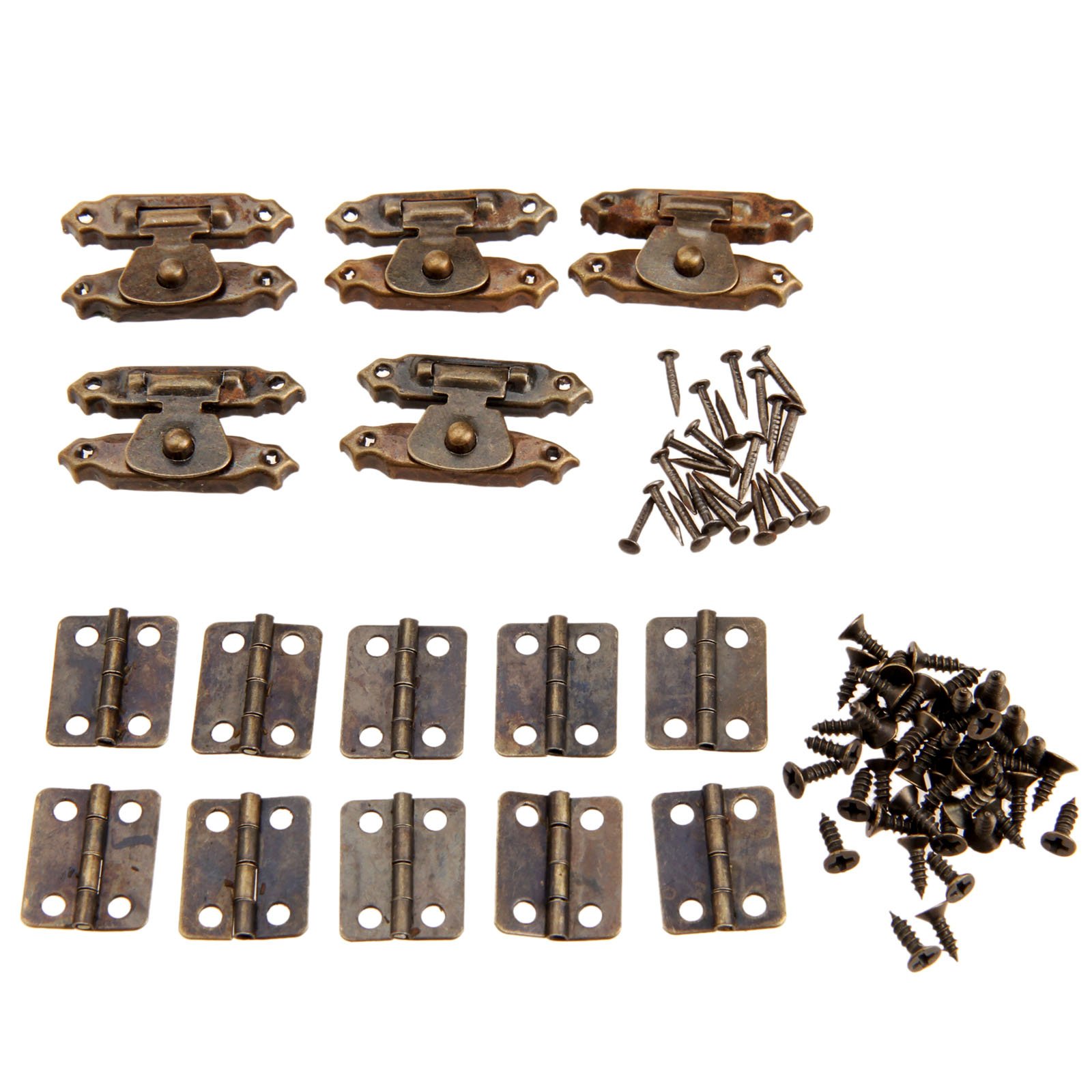 dophee5Pcs Retro Design Decorative Cabinet Jewelry Box Wooden Box Latch Hasps Buckle and 10Pcs Vintage Bronze Hinges and 60 Screws-Antique Bronze