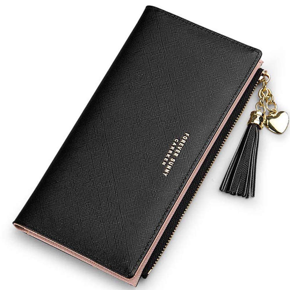 ValentoriaWomens Wallet Cute Elegant Long Slim Card Holder Case Minimalist Coin Purse Thin Tassels Zip Clutch Wallets for Girls Ladies