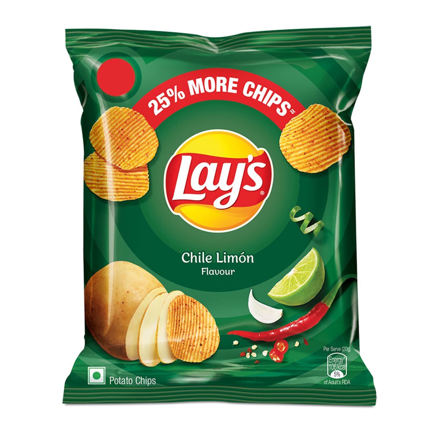 Lay's Potato Chips , Chile Limon Flavour, Crunchy Chips & Snacks 48gram / 52gram (Weight May Vary)