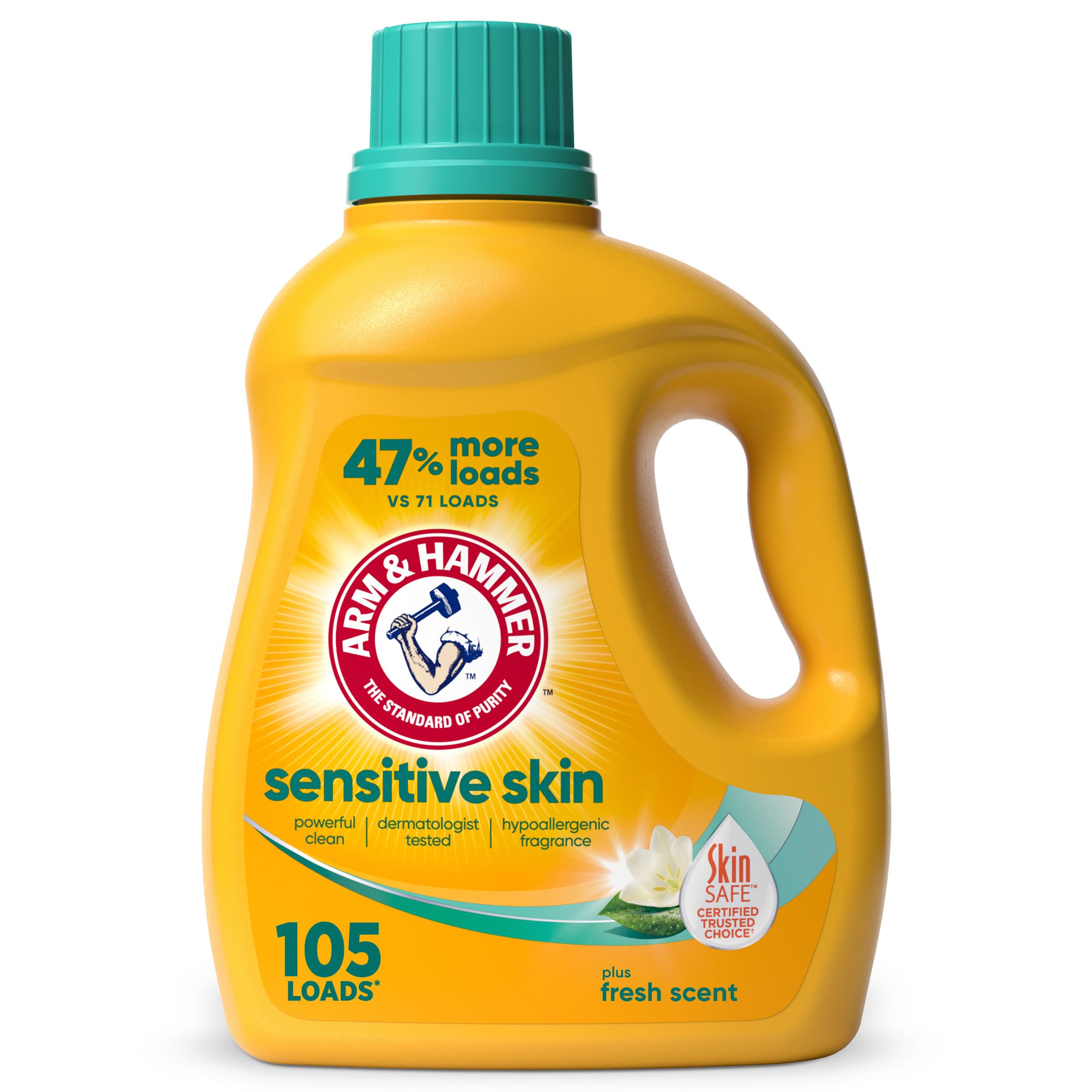 Arm & Hammer Sensitive Skin Plus Fresh Scent, 105 Loads Liquid Laundry Detergent, 105 Fl oz