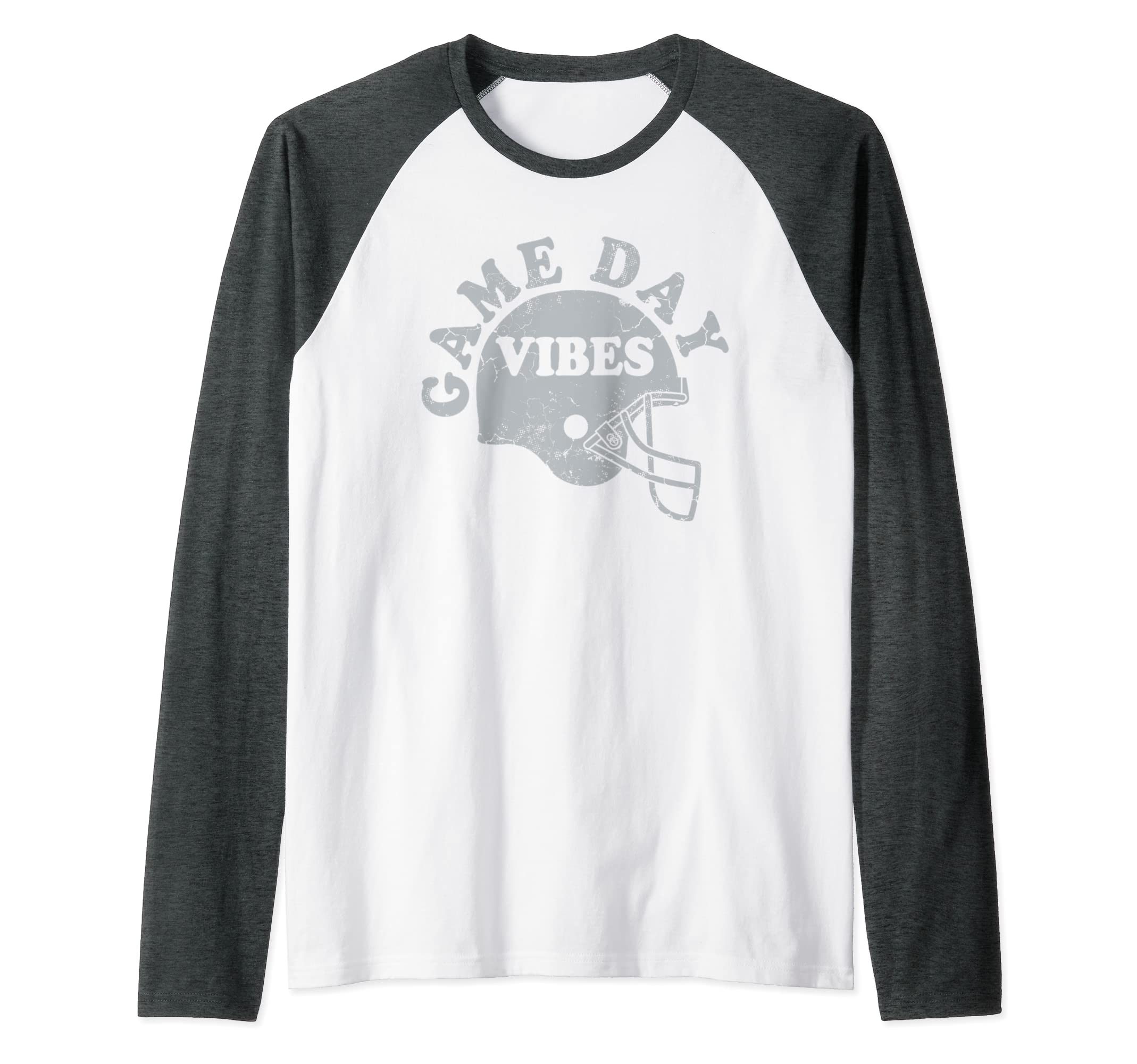 Football Game Day Vibes Silver Helmet Raglan Baseball Tee