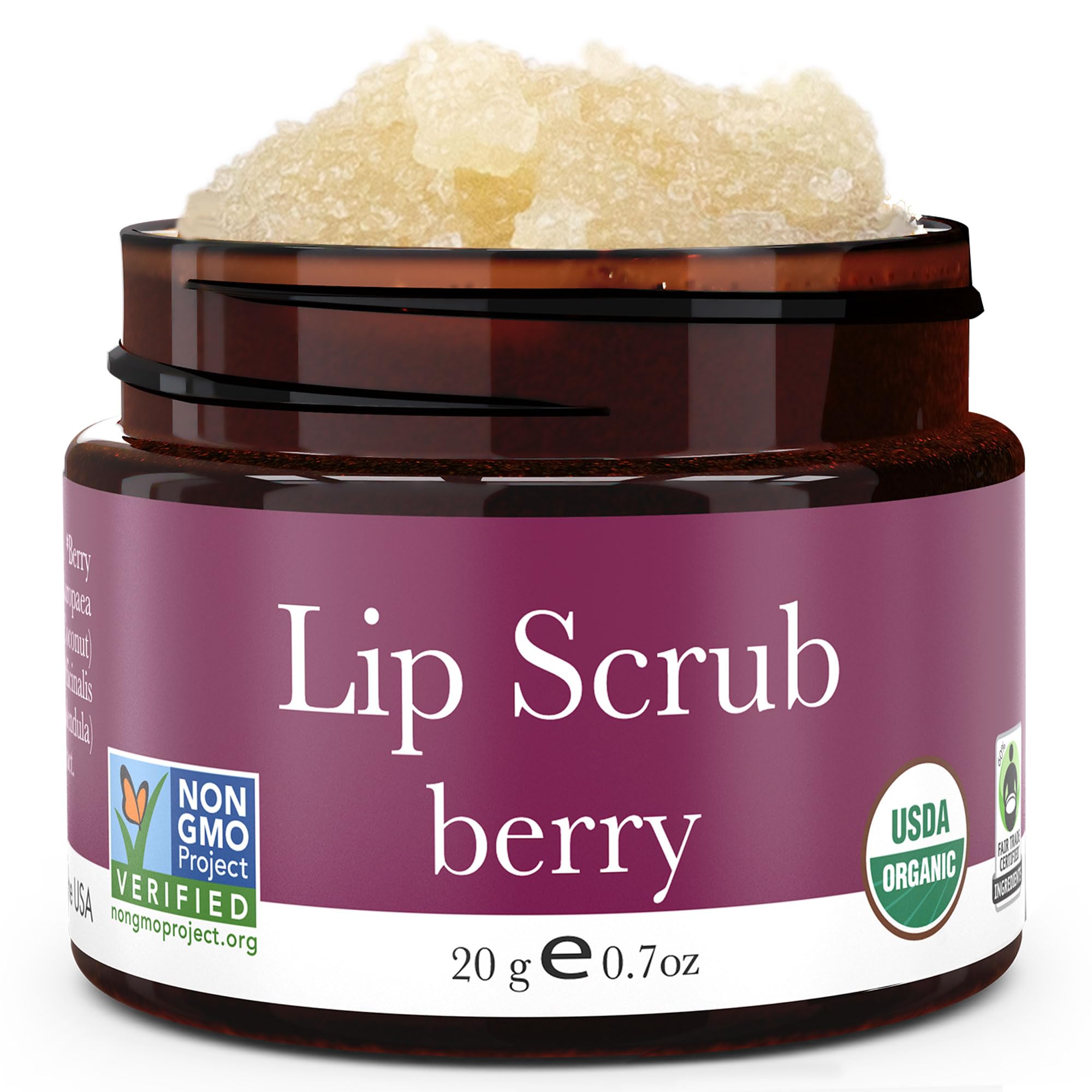 USDA Organic Lip Scrub Berry - USA Made All Natural Lip Exfoliator, Stocking Stuffers for Teens, Sugar Scrub for Dry Lips with Beeswax & Vitamin E, Womens Stocking Stuffers, Gift Ideas for Women