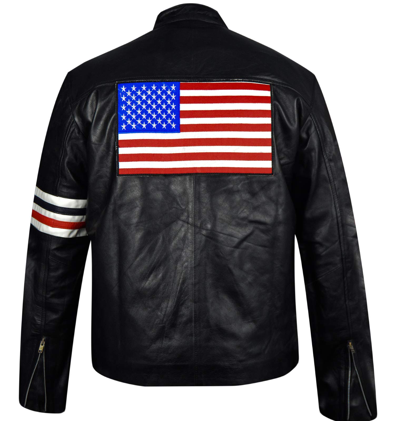 Peter Fonda Easy Rider Black Sheep Leather Jacket with US Flag