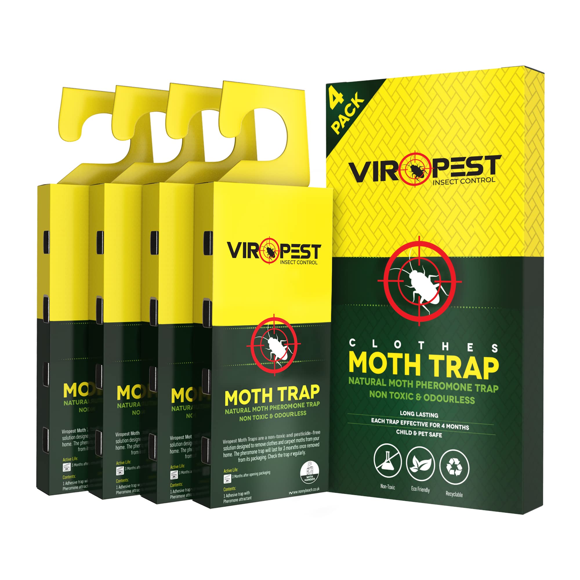 Moth Traps (4 Pack) for CLOTHES, CARPETS, WARDROBES & DRAWERS. Irresistible sticky pheromone glue board attracts and kills CLOTHES and CARPET MOTHS | Non-Toxic, Odour-Free, Safe for Children & Pets