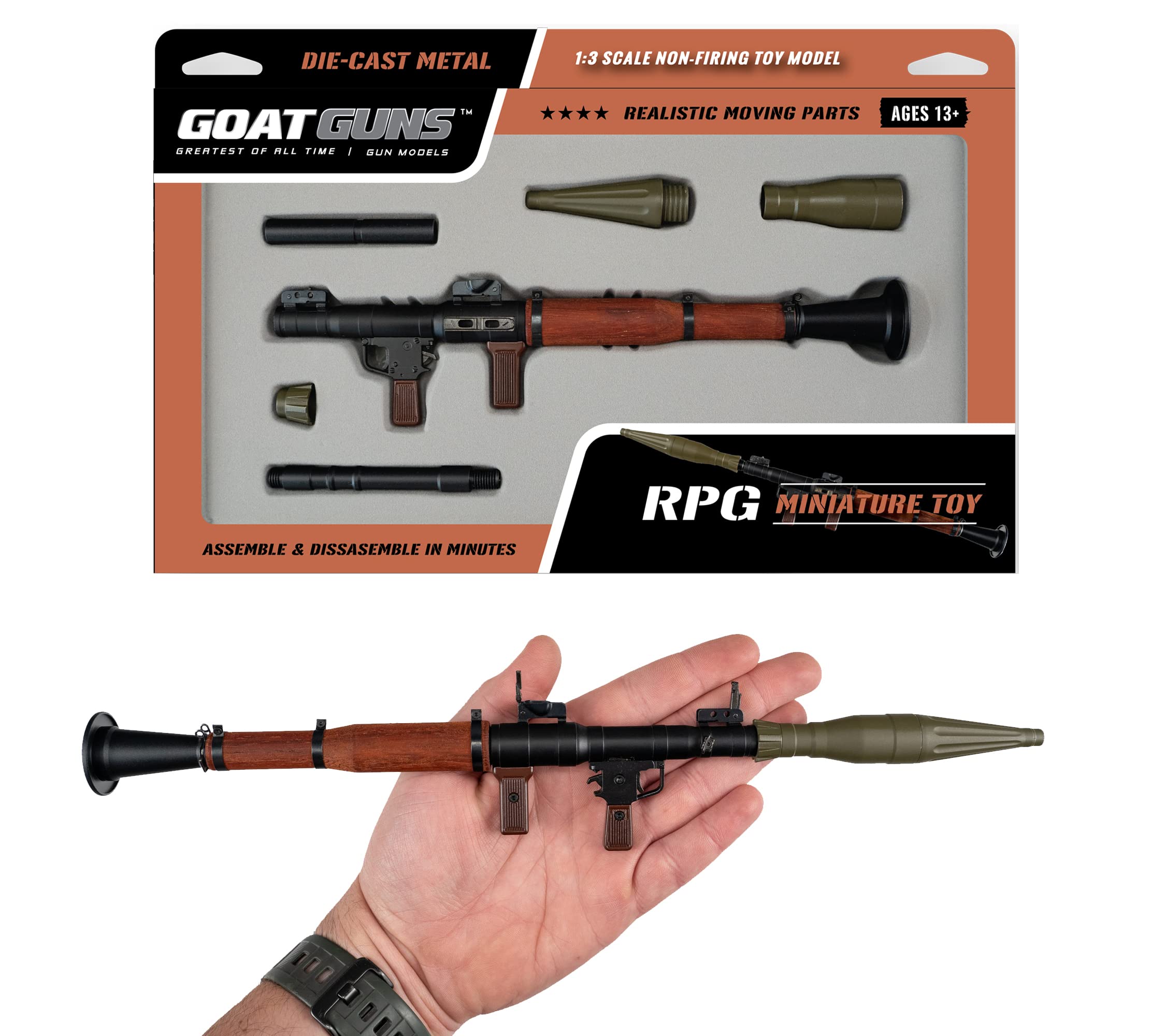 GOAT GUNS Miniature RPG Model Black | 1:4 Scale Diecast Metal + Real Wood Build Kit