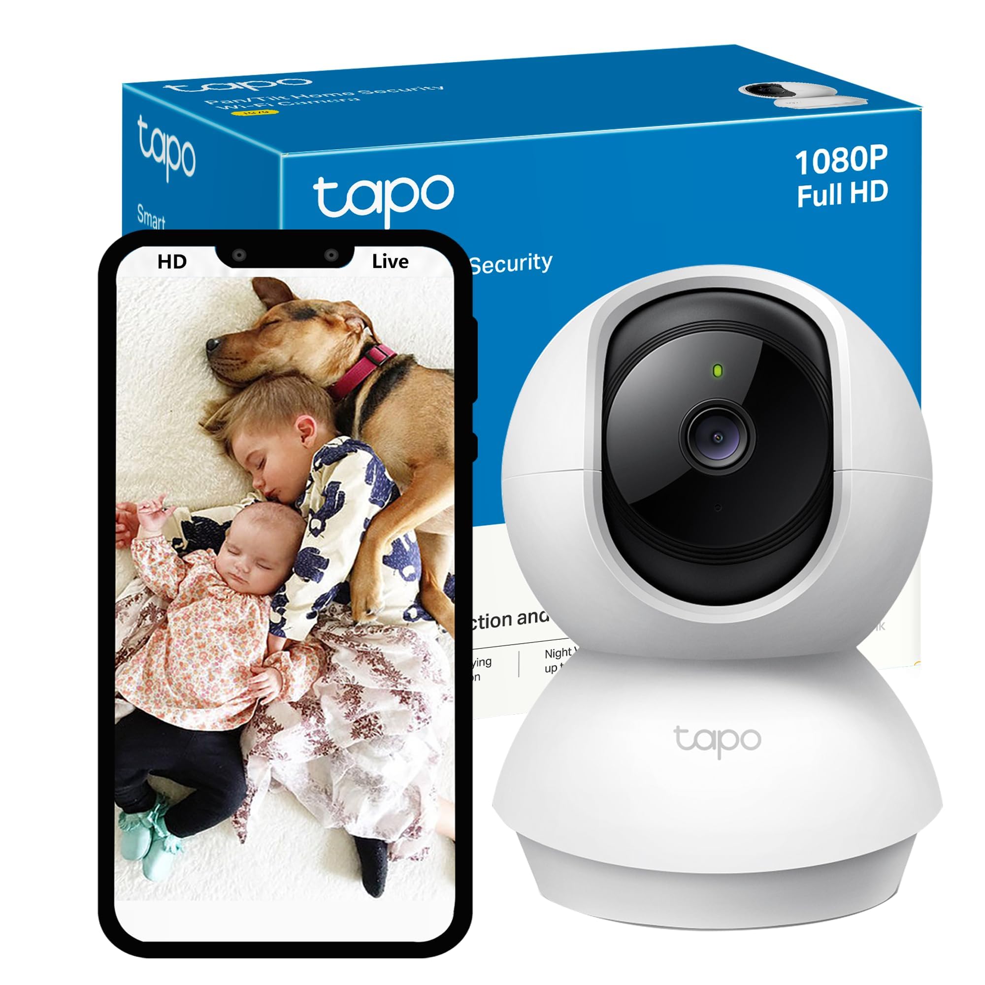 Tapo Wifi Camera, Indoor Camera for Security, 1080p Pet Camera, Wireless 360° for Baby Monitor, AI Monitor,Smart Motion Detection & Tracking,Night Vision, Works with Alexa&Google (TC70) No Monthly Fee