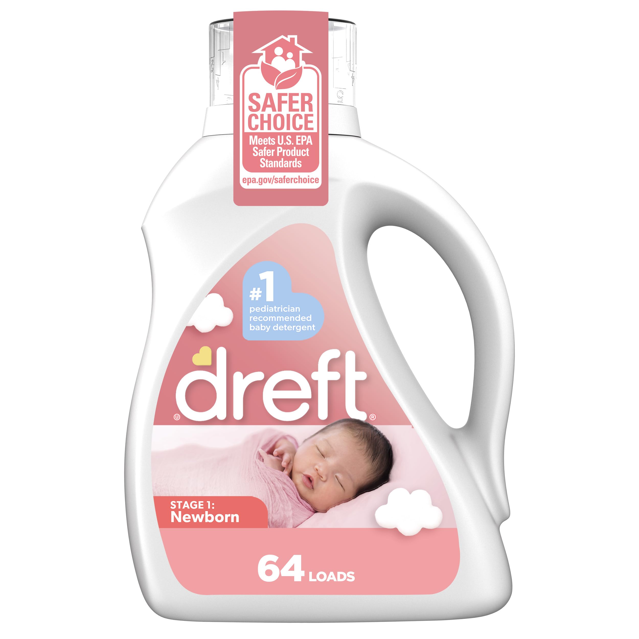 Dreft Stage 1: Newborn Hypoallergenic Liquid Baby Laundry Detergent (HE), Natural for Baby, Newborn, or Infant, 92 Oz (64 loads), Packaging may vary