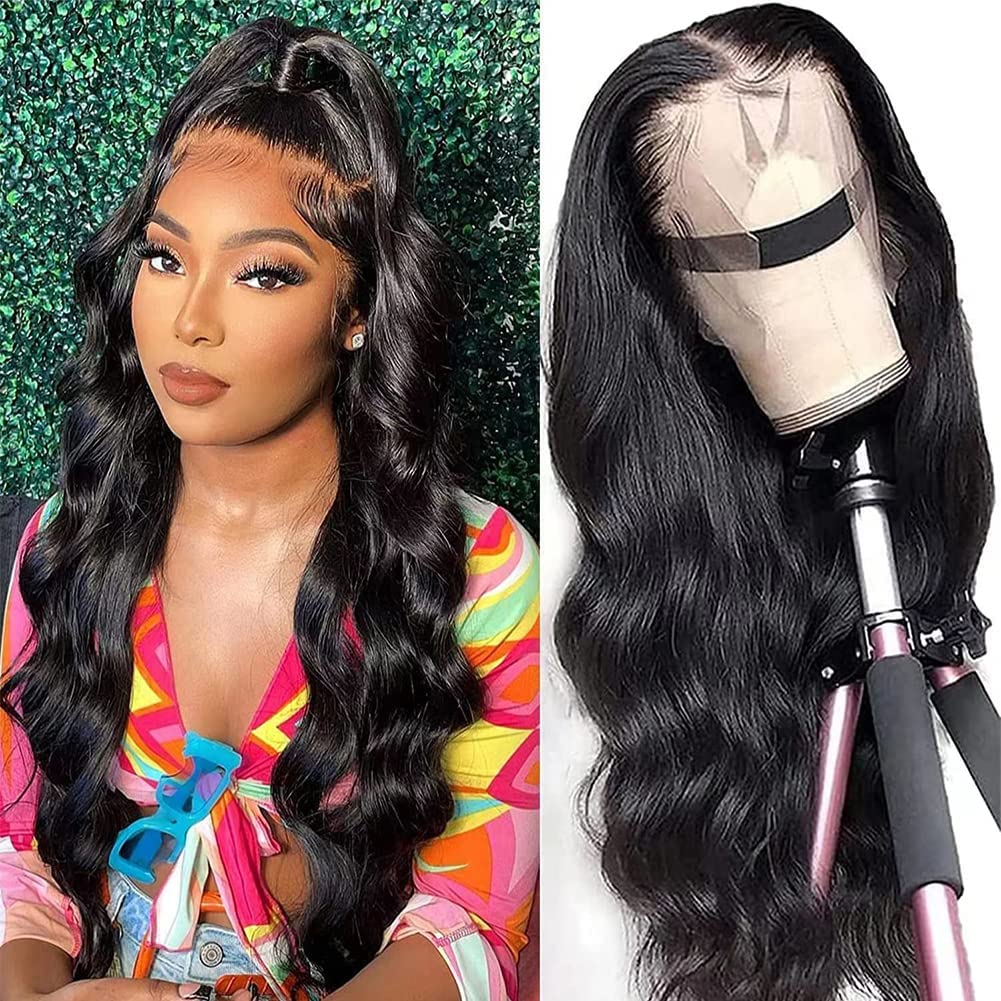 Sumily 32Inch 13x4 Body Wave Lace Front Wigs Human Hair for Black Women 180% Frontal Pre Plucked with Baby 9A Unprocessed Virgin Natural Color Wigs, 1.0 Count