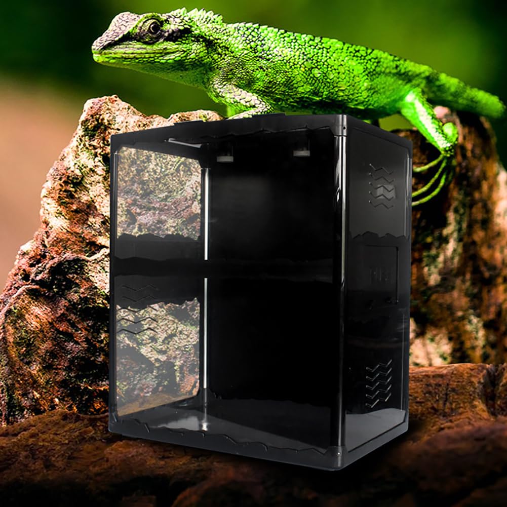 MegLob Foldable Acrylic Reptile Tank, Reptile Feeding Box Breeding Box with 2 Light Bulb Bases And Switch, Portable Acrylic Transparent Snake Habitat, Black Extra Large Reptile Growth Box