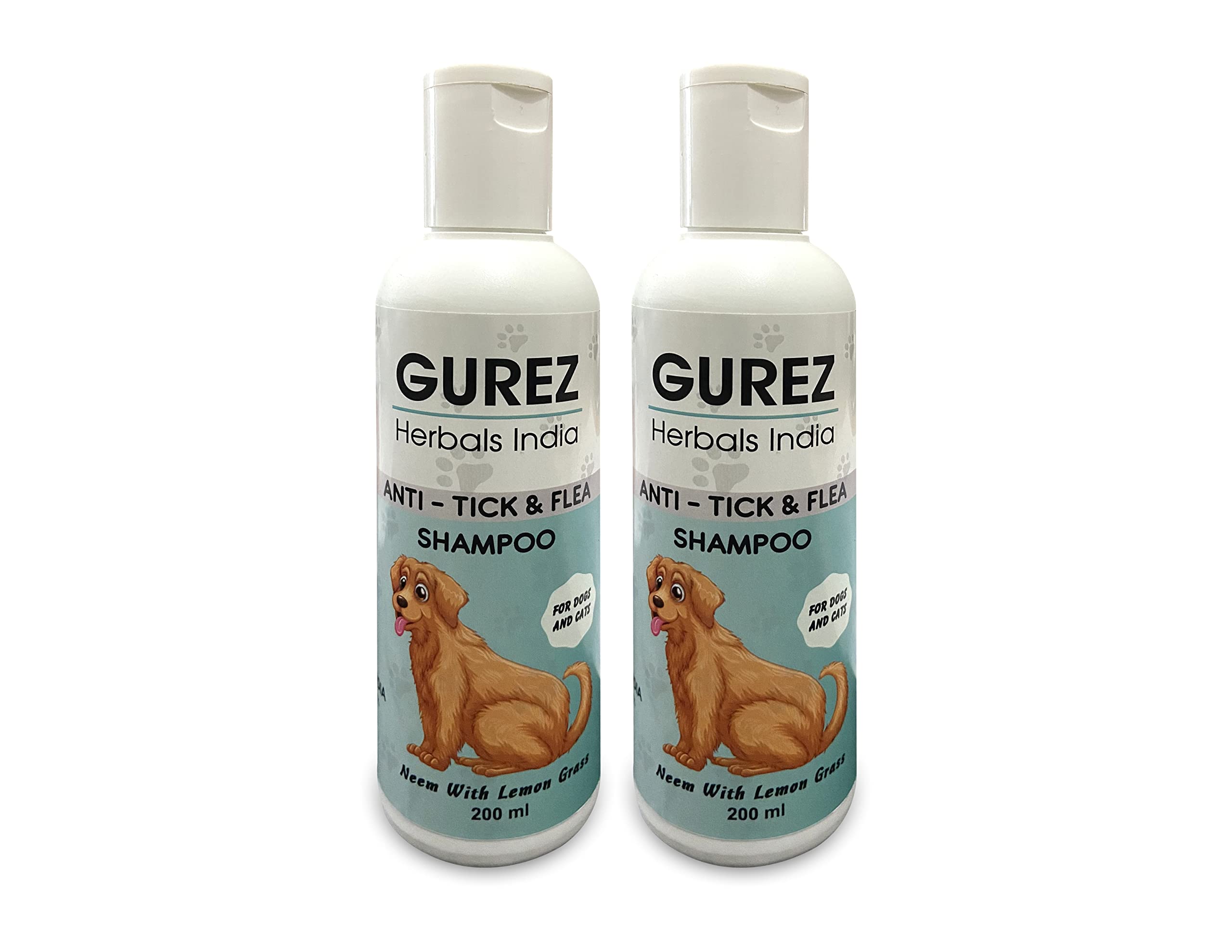 Gurez Herbals India Pet Shampoo for Dogs and Cats of All Breeds Repellent Lice Tick and Flea Anti-itching Dog Shampoo Made with Natural Neem and Lemon Grass (200 ml Pack of 2)