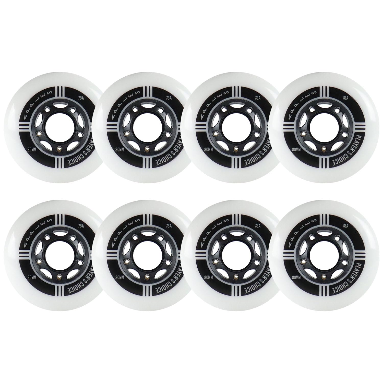 Player's ChoiceIndoor Roller Hockey Wheels 8-Pack - Apples White Dual-Pour 78A Hardness for Skates - Super High Rebound Urethane