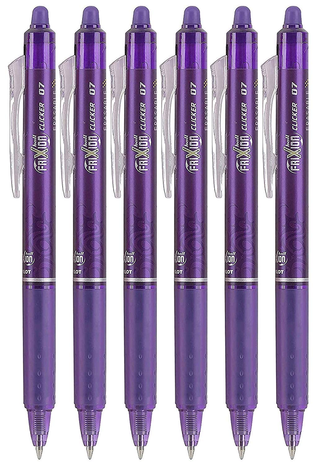 Pilot FriXion Clicker 0.7mm, Erasable Gel Pens, Fine Point, Purple Ink, Pack Of 6