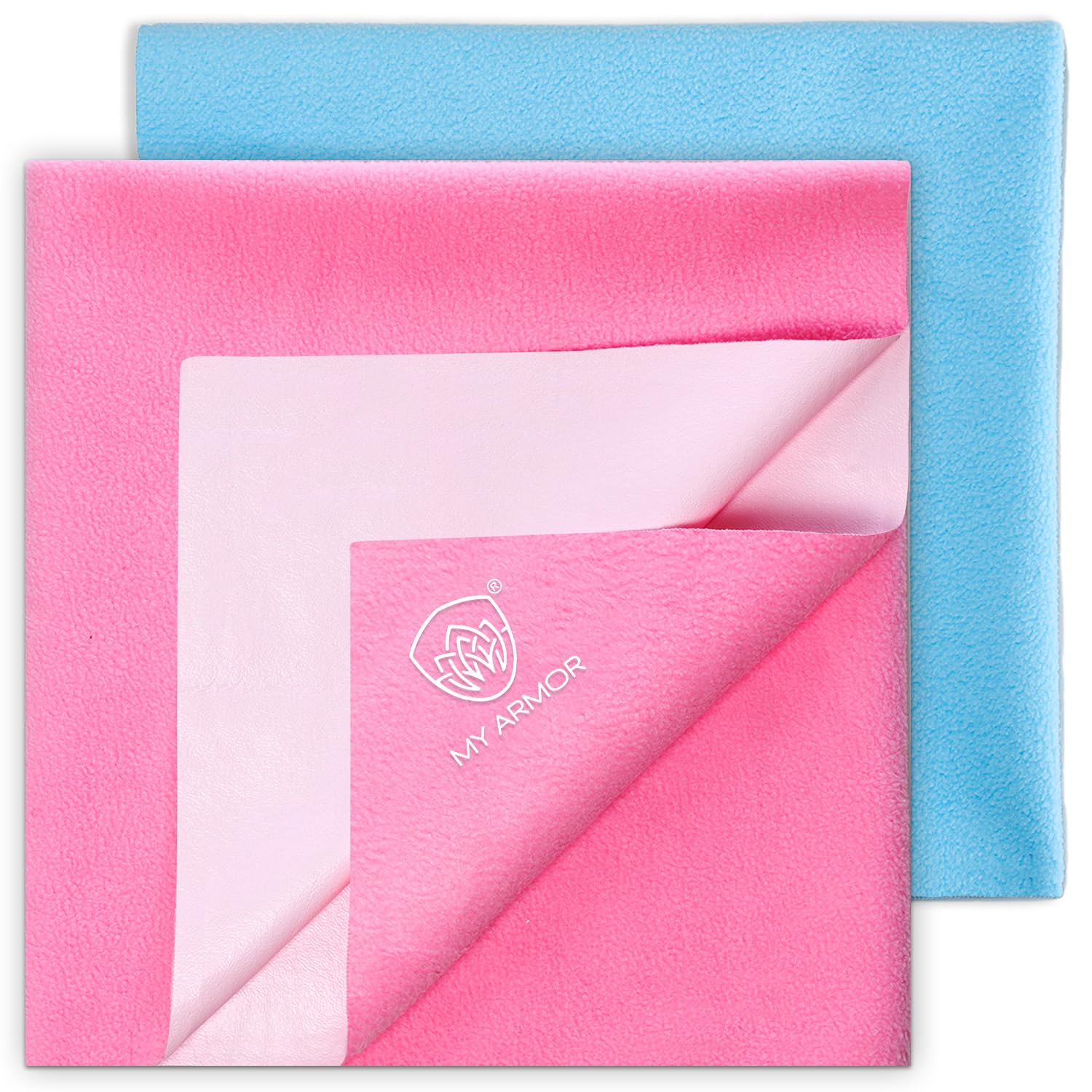 MY ARMOR Baby Dry Sheet/Mattress Protector (Waterproof/Quick Drying/Extra Absorbent/Reusable) Diwali Gifts - Pack of 2 (Small (50cm x 70cm), Pink & Sky Blue)