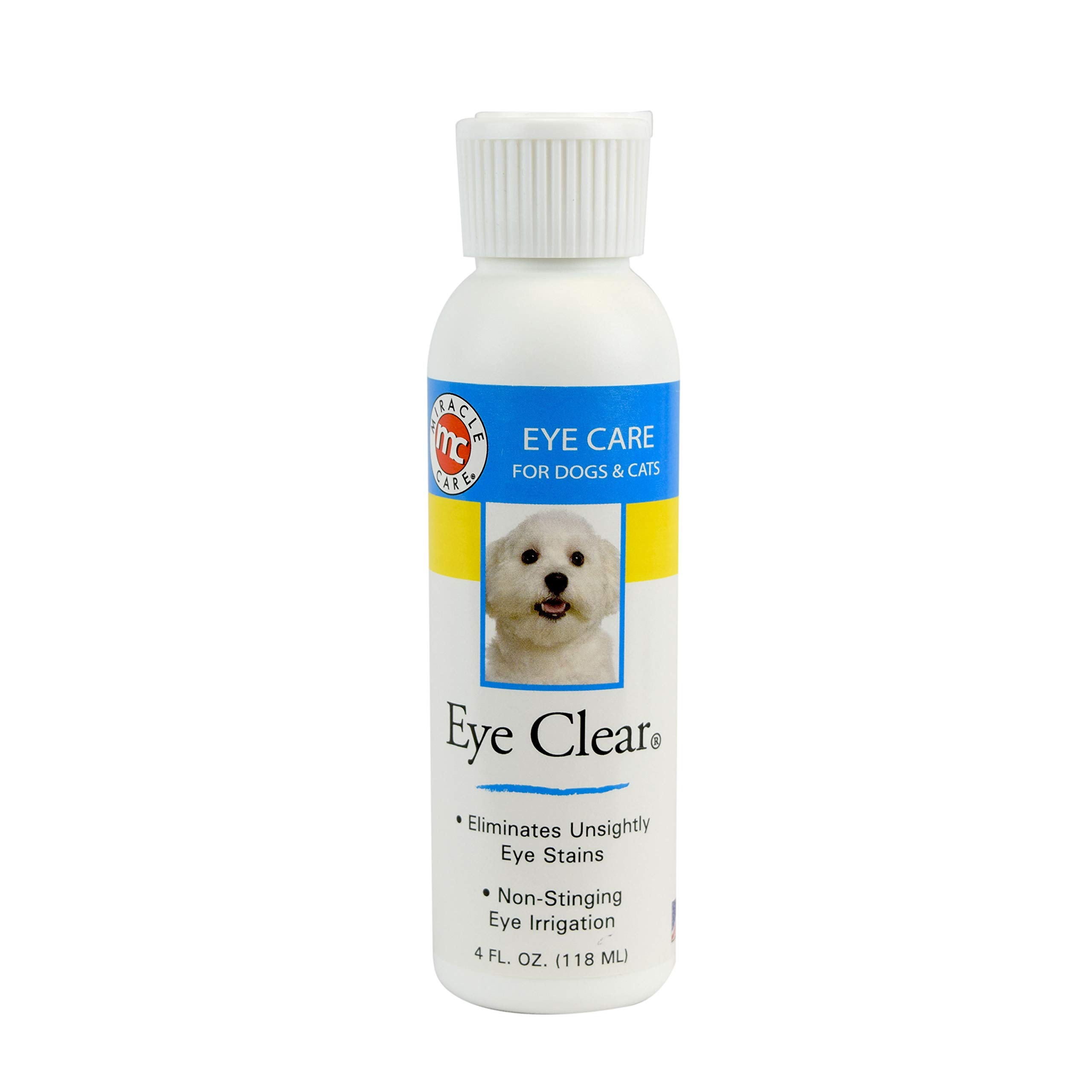 Miracle CareEye Clear Made in USA Tear Stain Remover for Dogs and Cats Dog Eye Wash Formulated to Cleanse Eyes and Remove Tear Stains, 4 oz. Eye Clear Drops