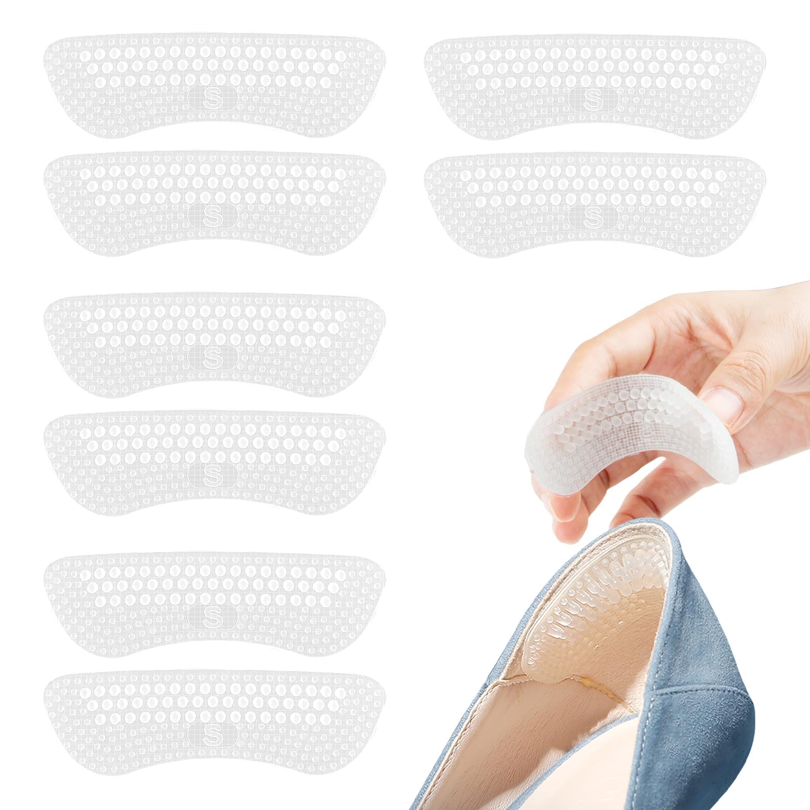 GraGraHeel Grips for High Heels Cushions, 4 Pairs Silicone Shoe Inserts Pads, Heel Pads for Shoes, Self Adhesive Heel Cushion Inserts, 4D Soft Strong Sticky Thin Rel Heel Protector (S, Transparent)