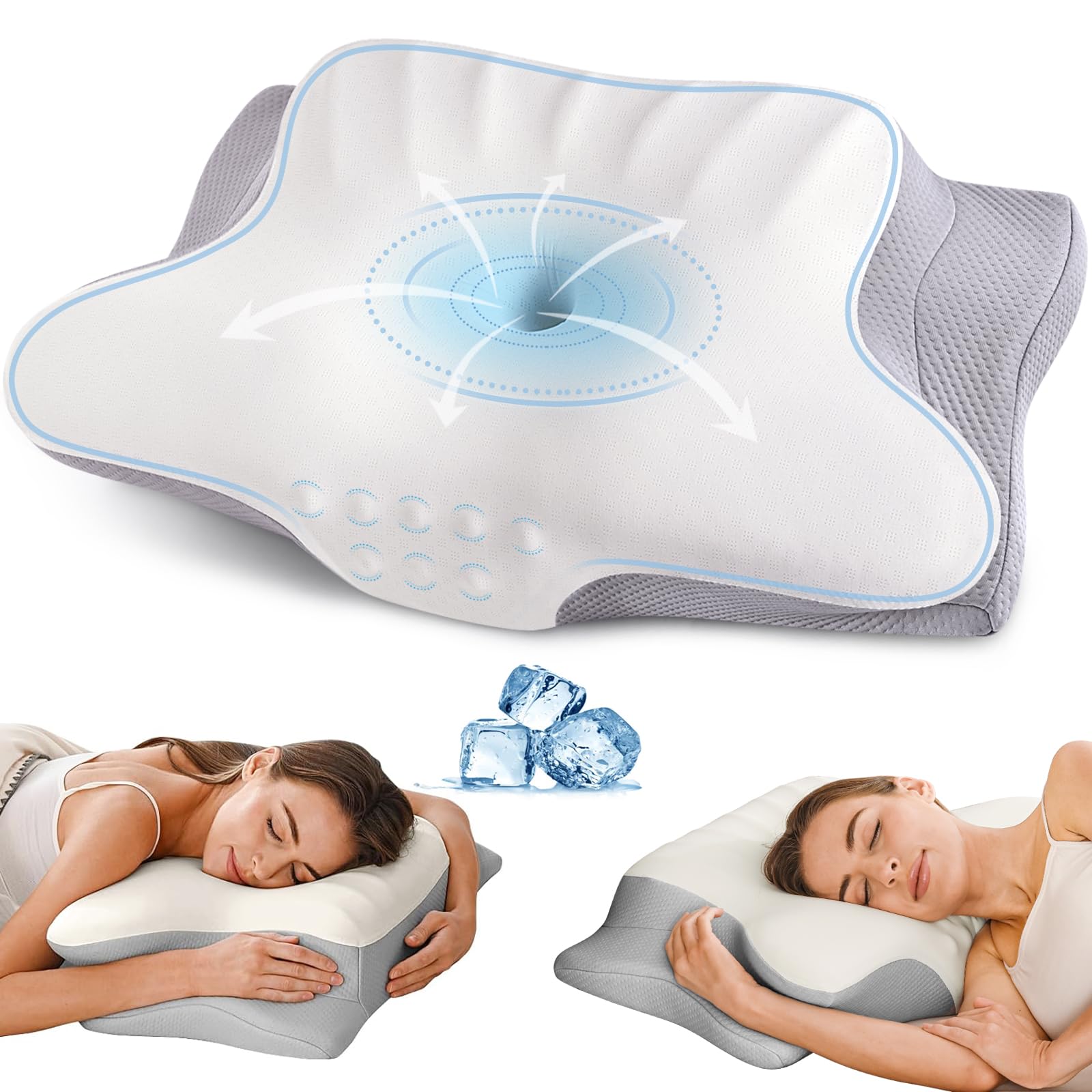 Cervical Neck Pillow for Pain Relief - Ergonomic Memory Foam Pillows for Sleeping, Cooling Side Sleeper Pillow for Neck Support, Contour Orthopedic Bed Pillow for Back Stomach Sleepers