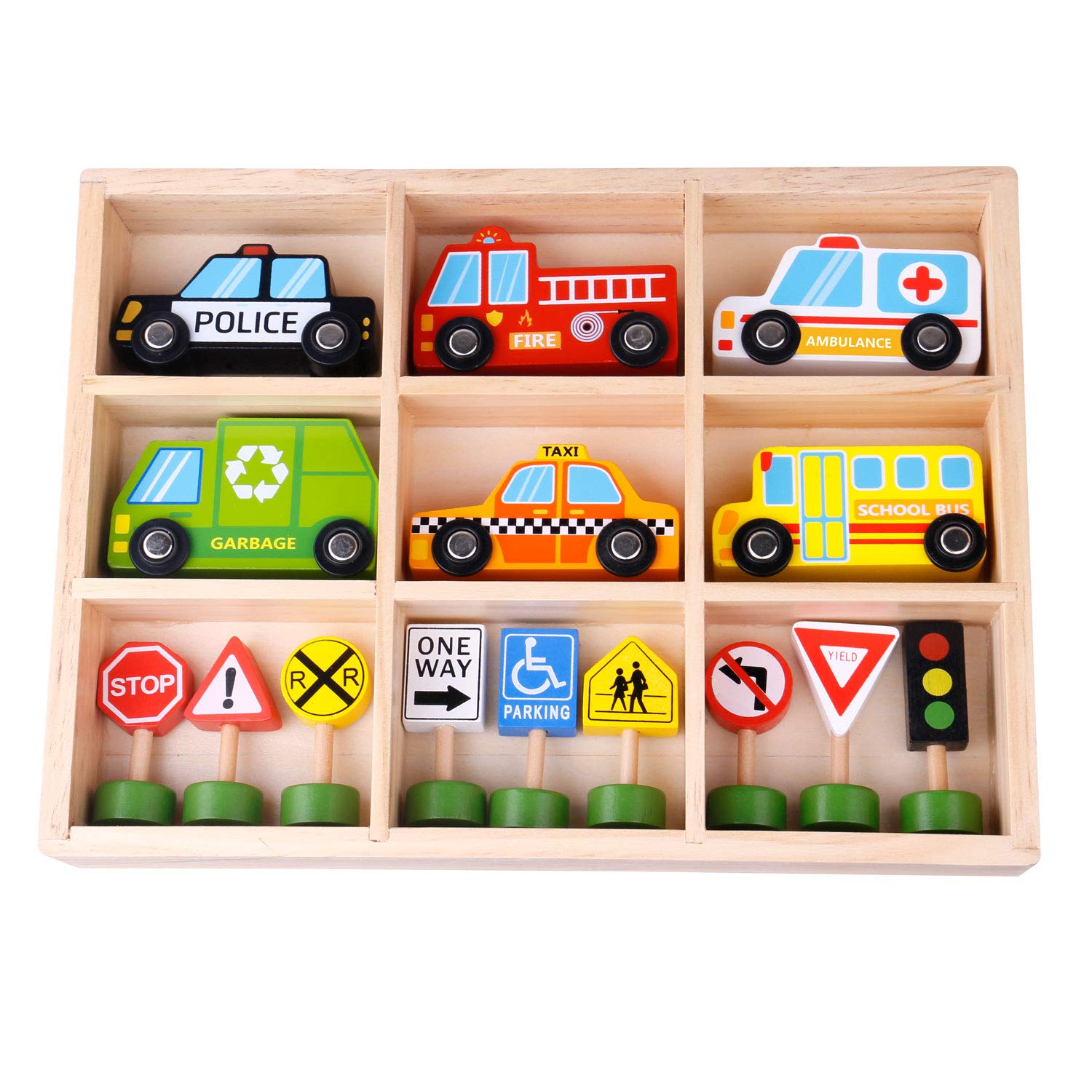 921 TKF050 EA Wooden Transportation & Street Signs Set, Multicolor, 15 Stück (1er Pack)