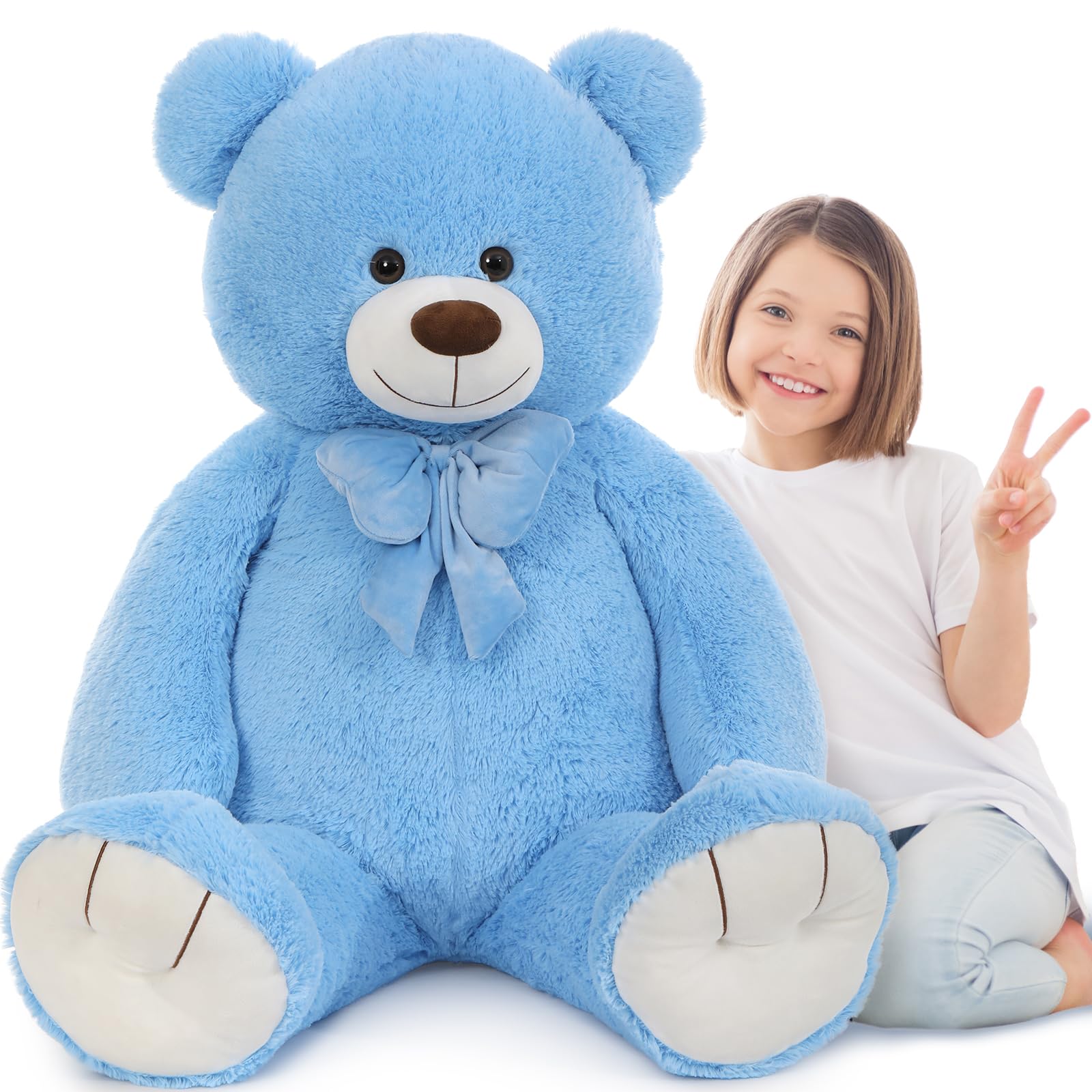 MorisMos Big Teddy Bear 4 ft Stuffed Animal,47in Cuddly Stuffed Blue Bear for Baby Shower Decor,Life Size Giant Teddy for Kids,Adult,Girlfriend,Wife