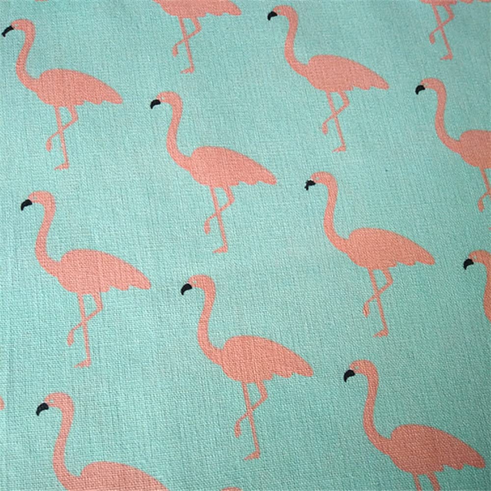 Sheicon Cotton Linen Fabric by The Yard 60" Wide Decorative Printed Fabric for DIY Projects and Tablecloth Making Color Flamingo On Green Size 1 Yard