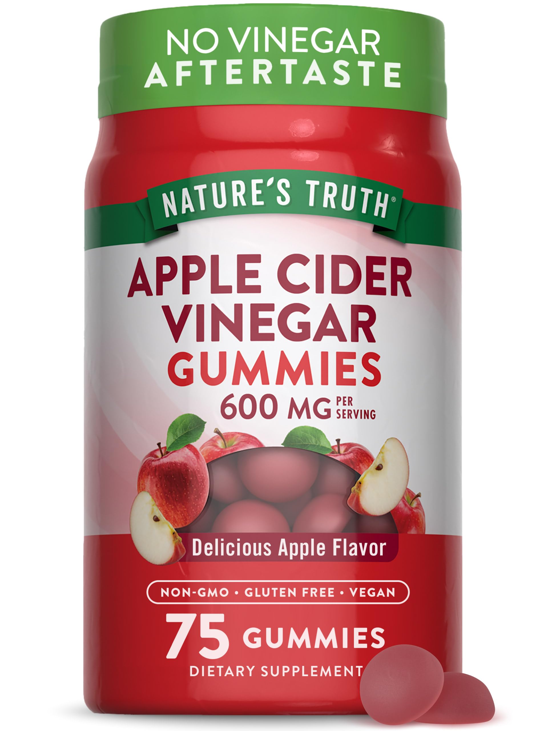 Nature's Truth Apple Cider Vinegar Gummies | 600 mg | 75 Gummies | Apple Flavor | Vegan, Non-GMO, Gluten Free Supplement