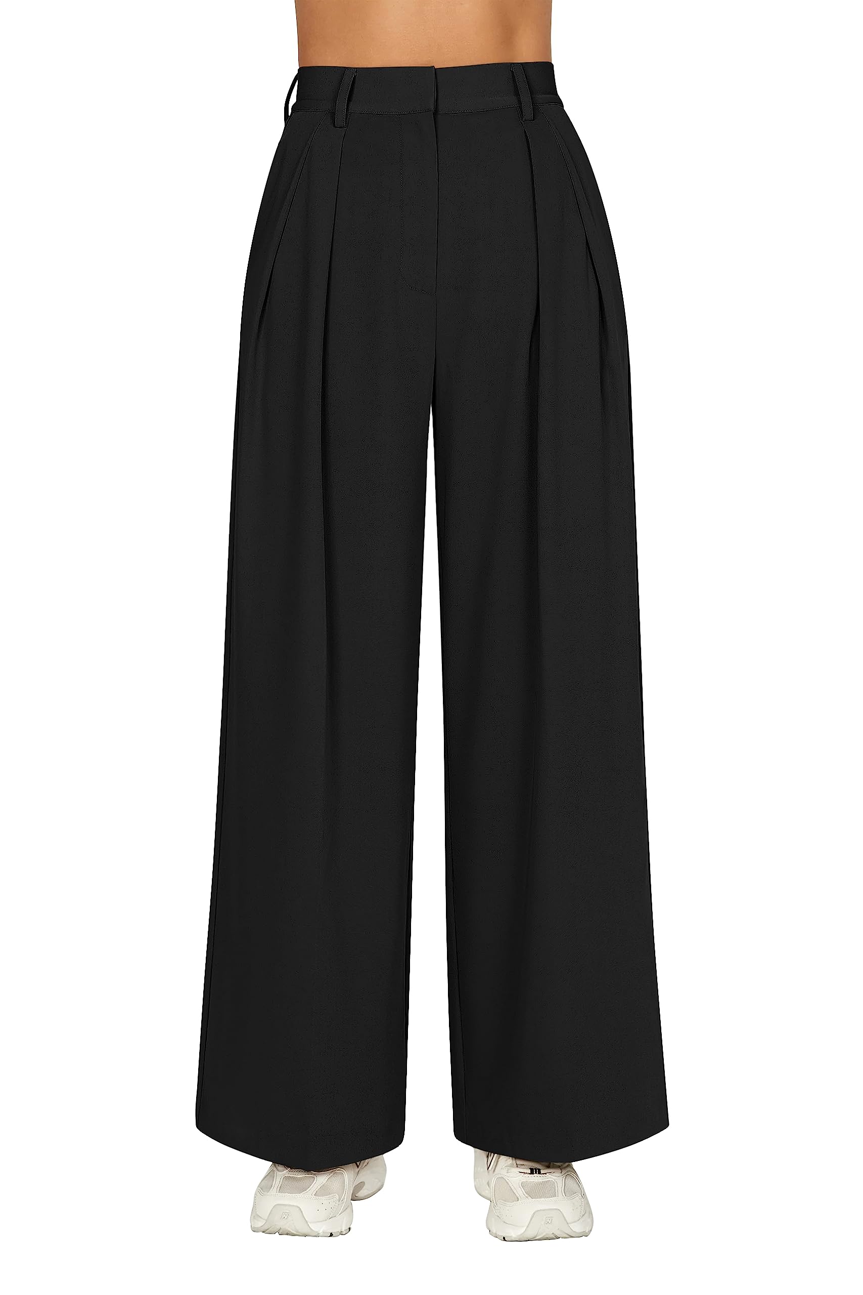 GOKATOSAUWomen's Loose Fit High Elastic Waisted Wide Leg Straight Long Trousers Suit Pants