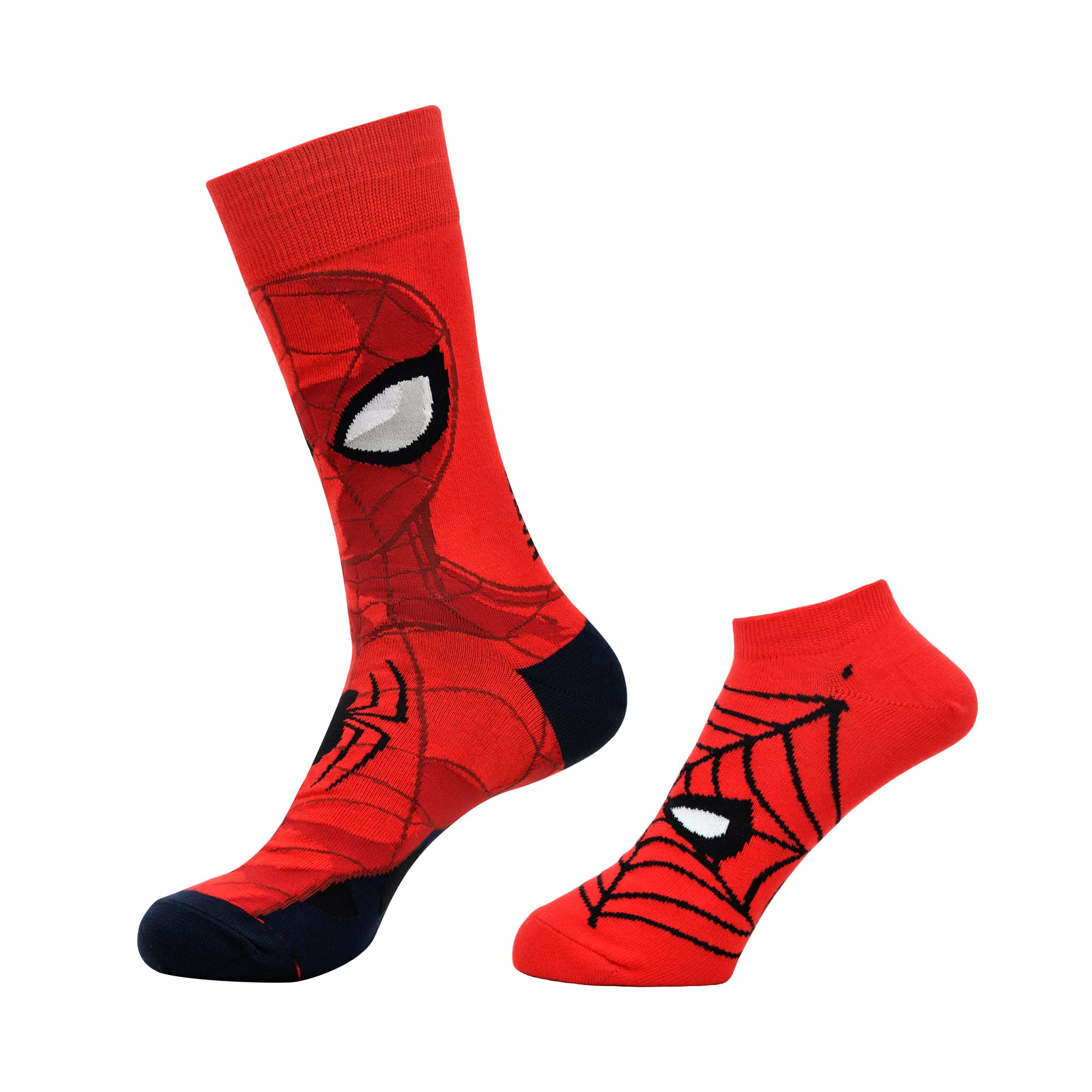 BALENZIAx Marvel Character Crew & Lowcut/Ankle Sock for Men- THE AMAZING SPIDER-MAN (Pack of 2 Pairs)(Free Size) Red