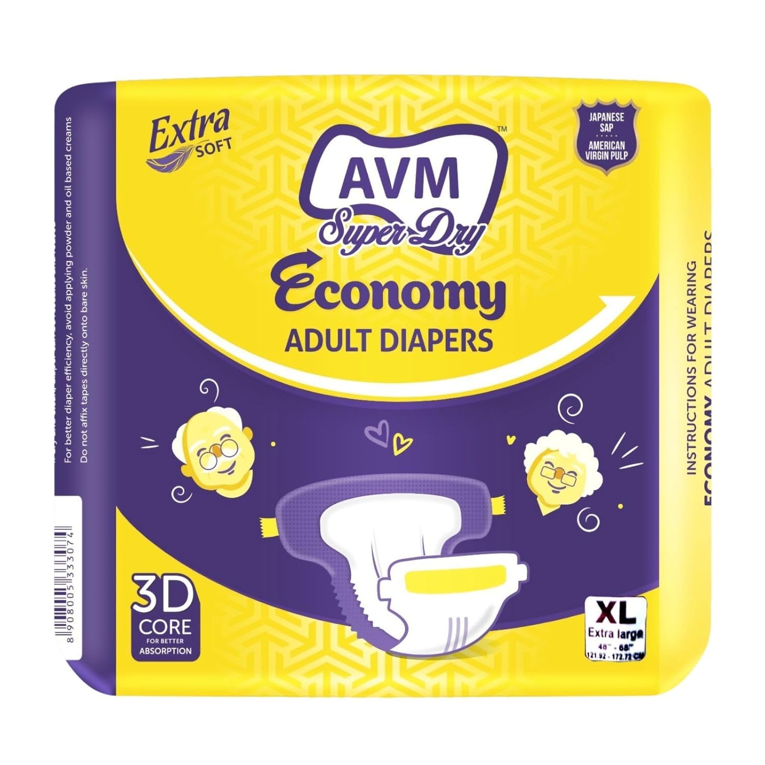 AVM Super Dry Economy Adult Diaper for Unisex (Extra Large) - 10 Pcs/ 1 Pack (XL)