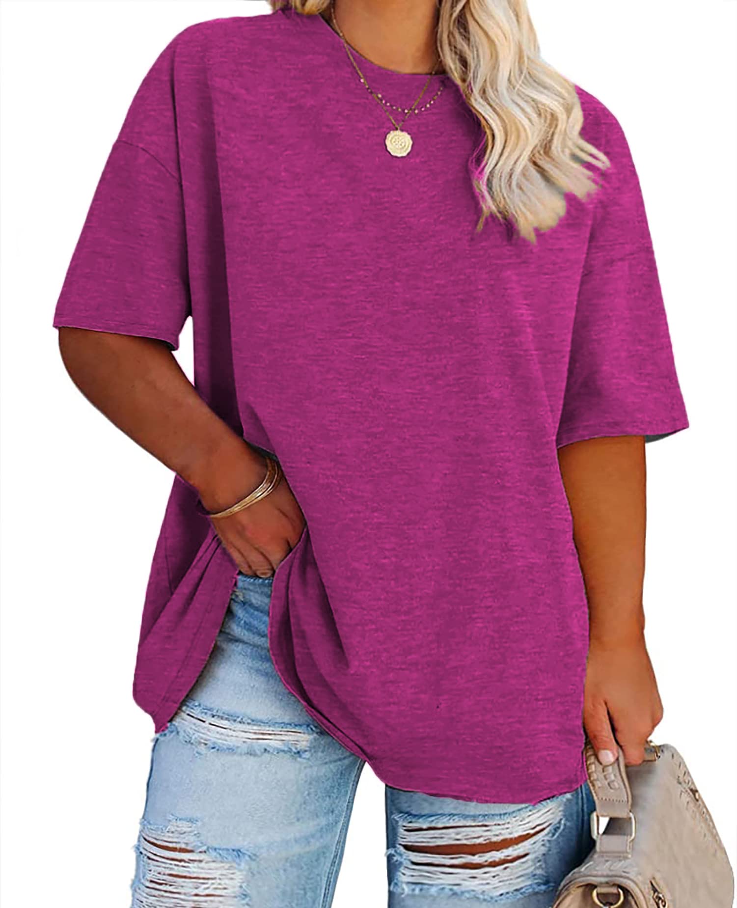 Plus Size Oversized T Shirts Women Drop Shoulder Half Sleeve Tshirt Tee Casual Summer Tunic Tops